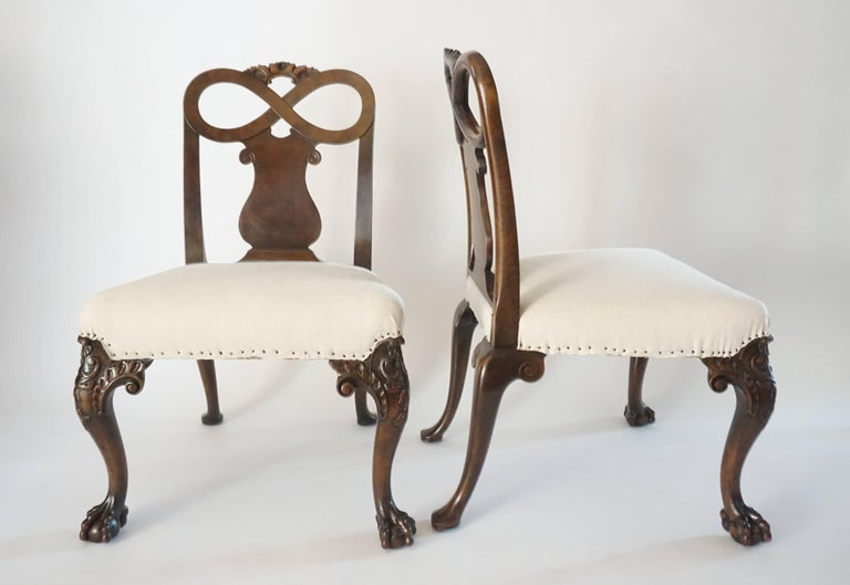 George II Style Carved Walnut Side Chairs, England, circa 1880 at 1stDibs