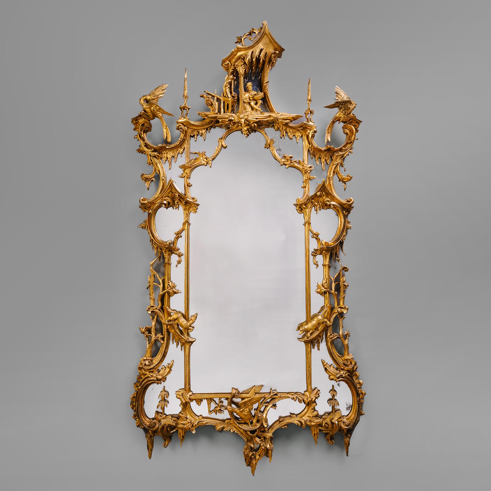 Hand-Carved Pair of George II Style English Giltwood ‘Rococo’ Wall Mirrors For Sale