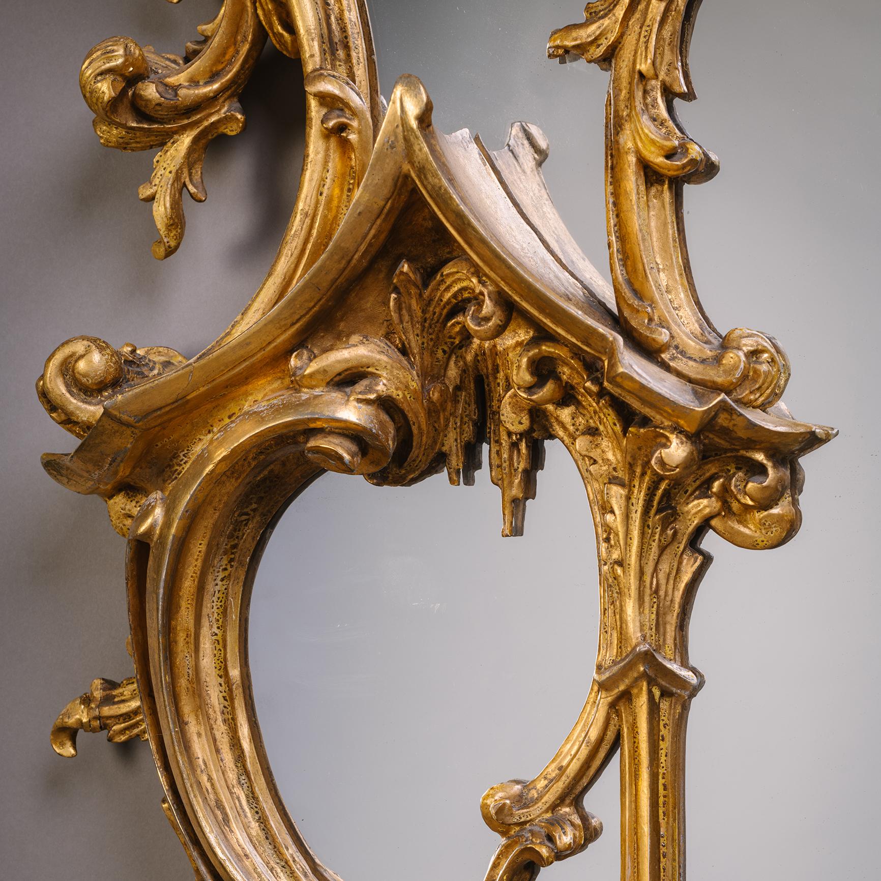 Pair of George II Style English Giltwood ‘Rococo’ Wall Mirrors For Sale 1