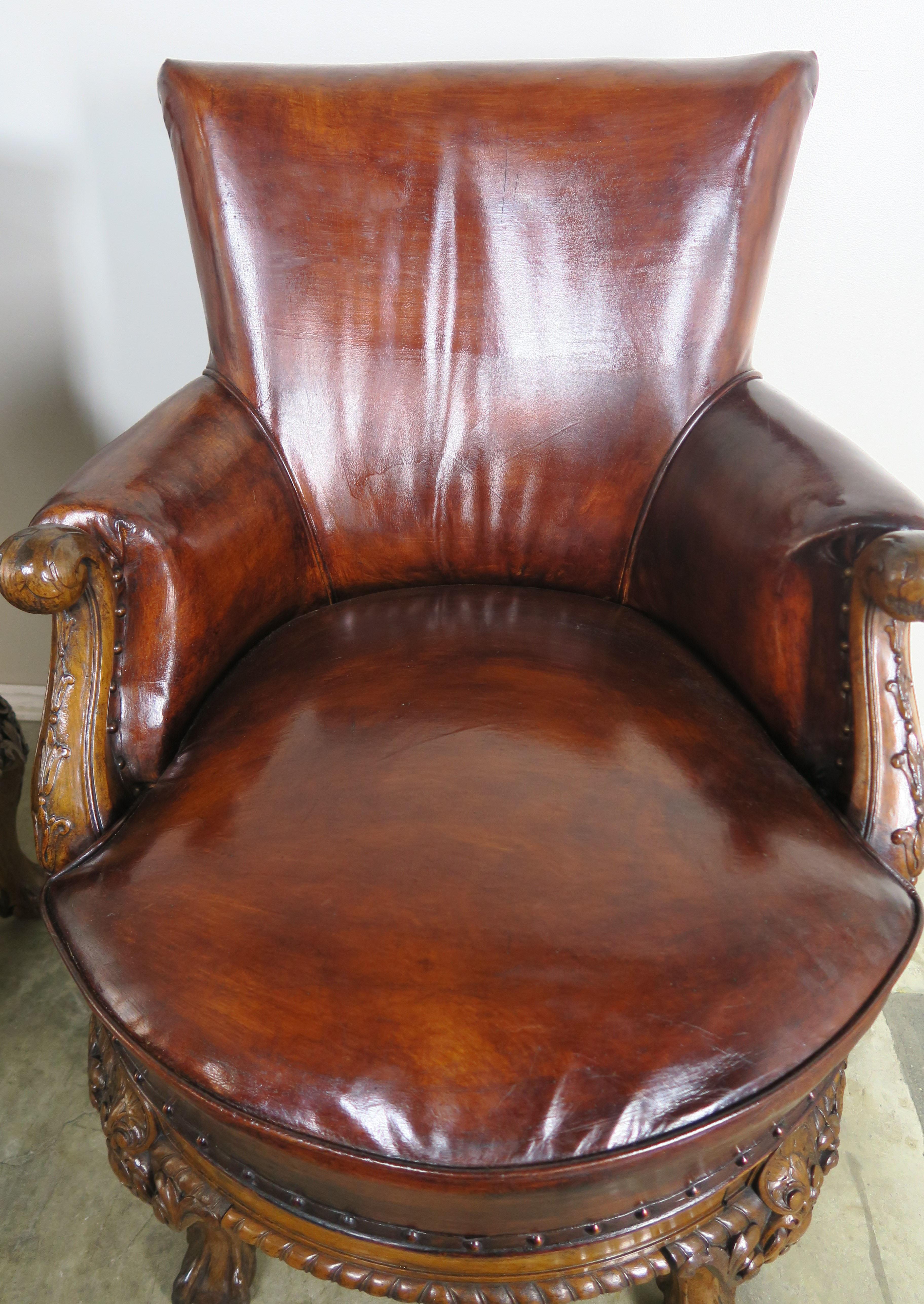 Pair of George II Style English Swivel Library Chairs 4