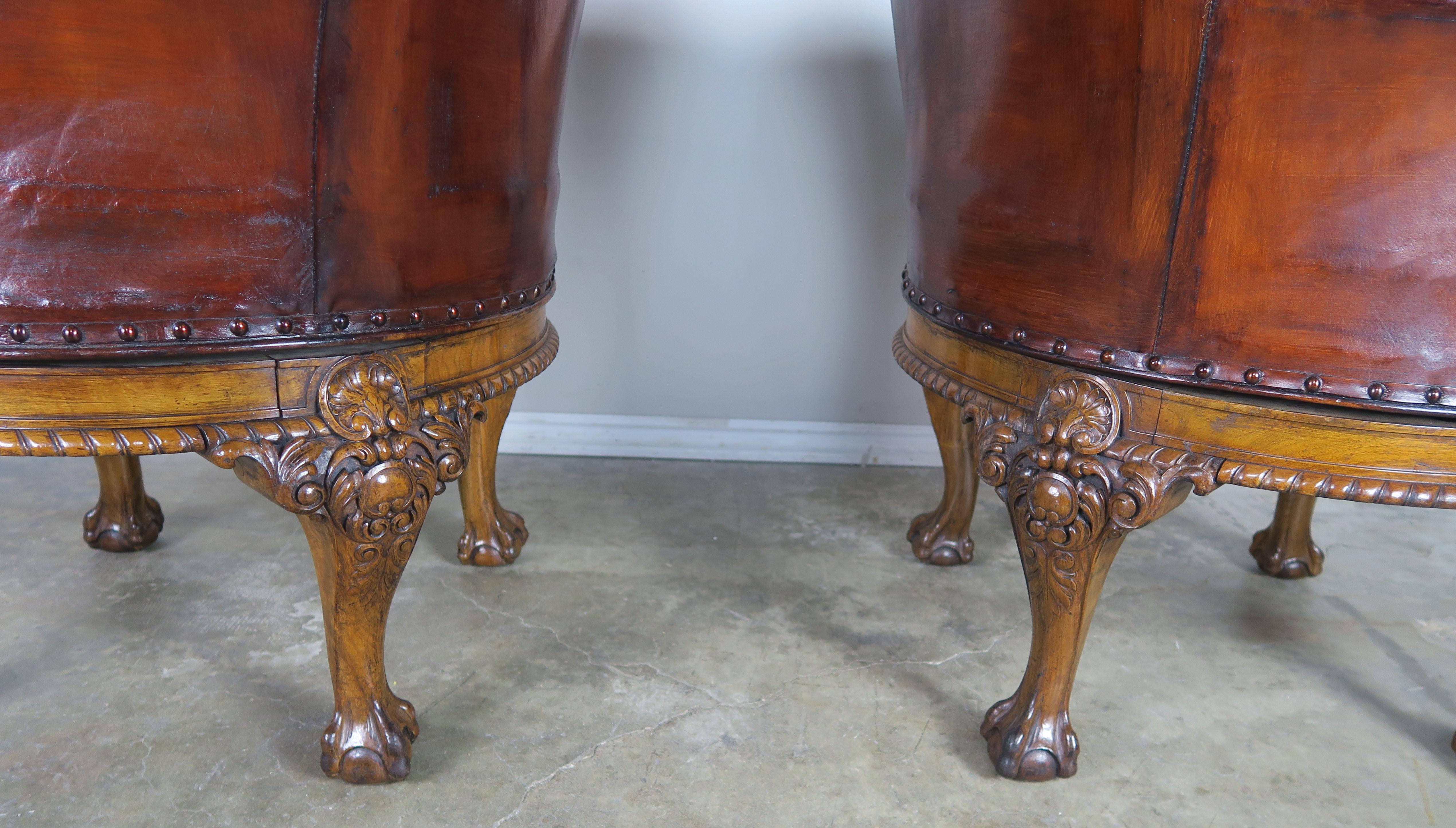 Pair of George II Style English Swivel Library Chairs 5