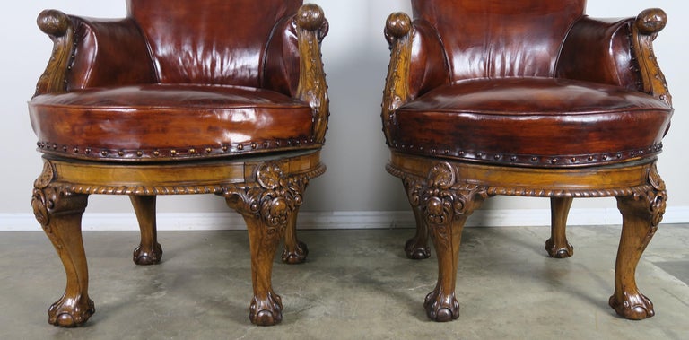Pair of George II Style English Swivel Library Chairs at 1stDibs