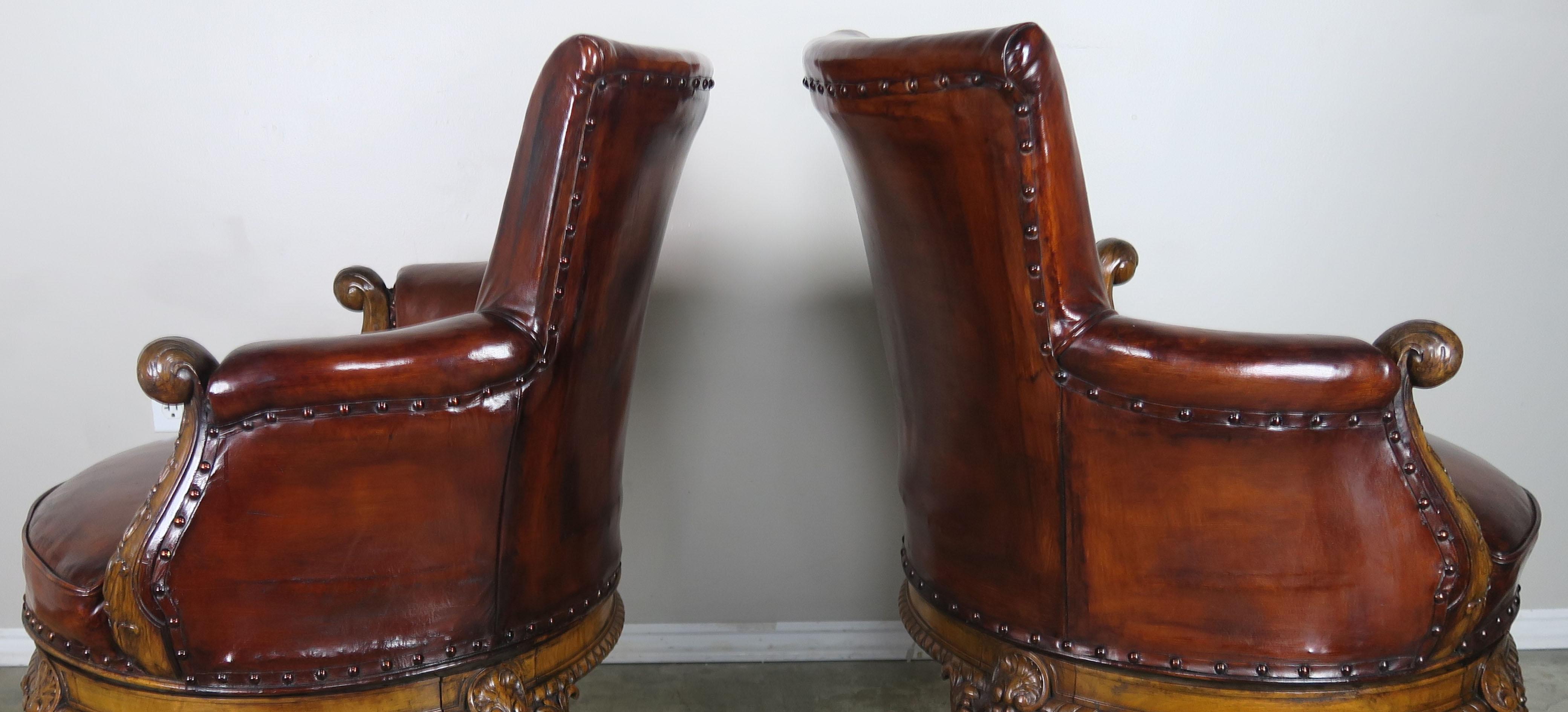Pair of George II Style English Swivel Library Chairs 1
