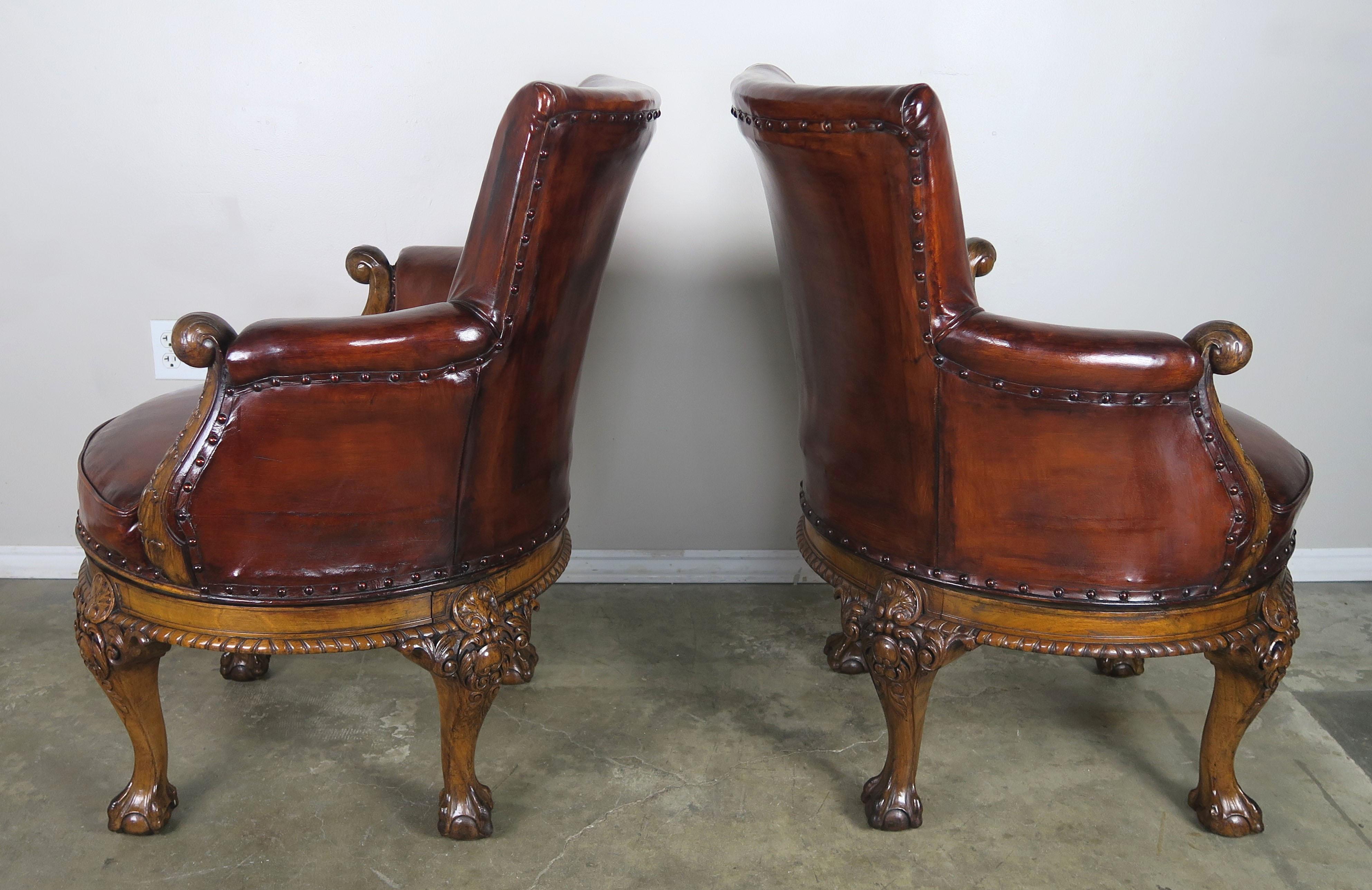 Pair of George II Style English Swivel Library Chairs 3