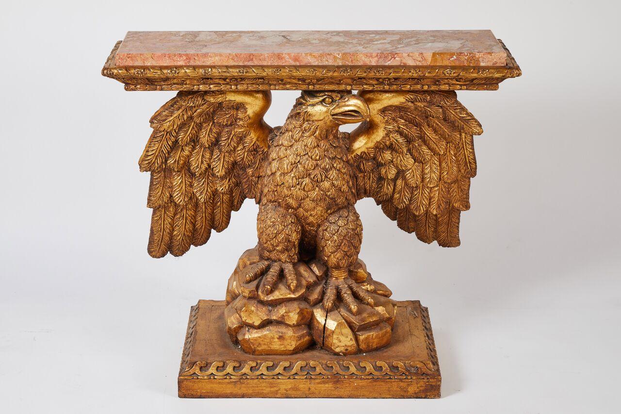 British Pair of George II Style Kentian Carved Giltwood Eagle Consoles For Sale
