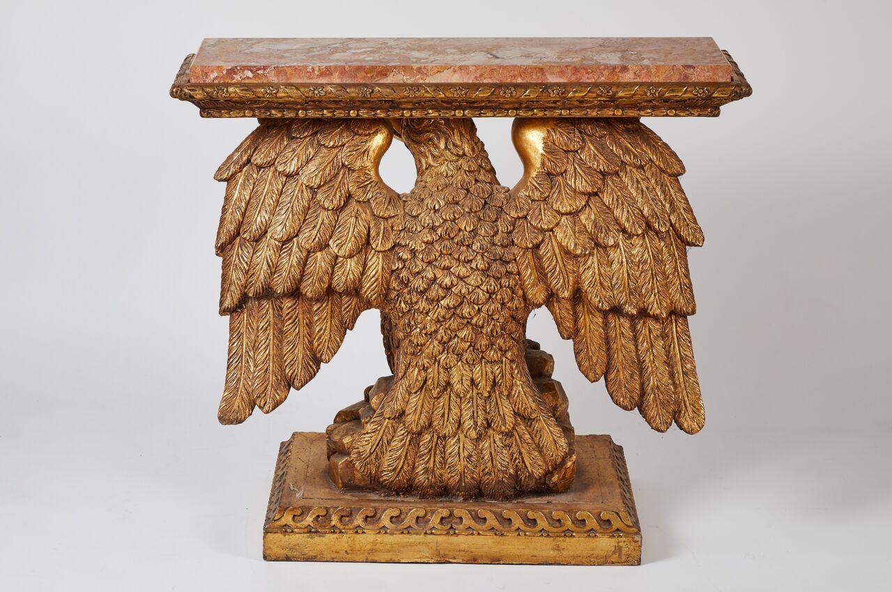 Pair of George II Style Kentian Carved Giltwood Eagle Consoles In Good Condition For Sale In Los Angeles, CA