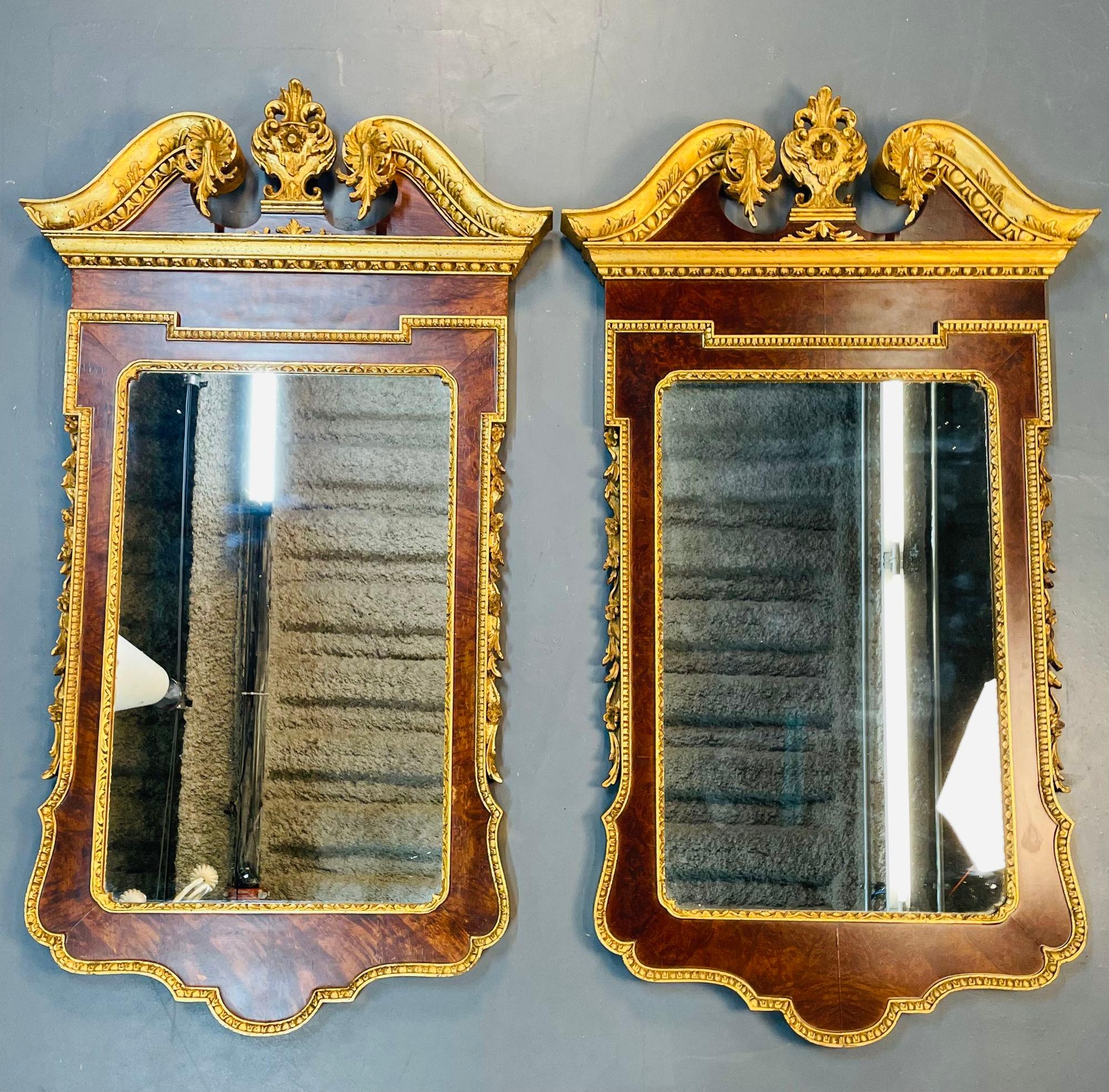 Paar Pfeiler-/Konsolenspiegel im George-II-Stil, Wurzelholz, Nussbaumholz und vergoldet (Spiegel) im Angebot