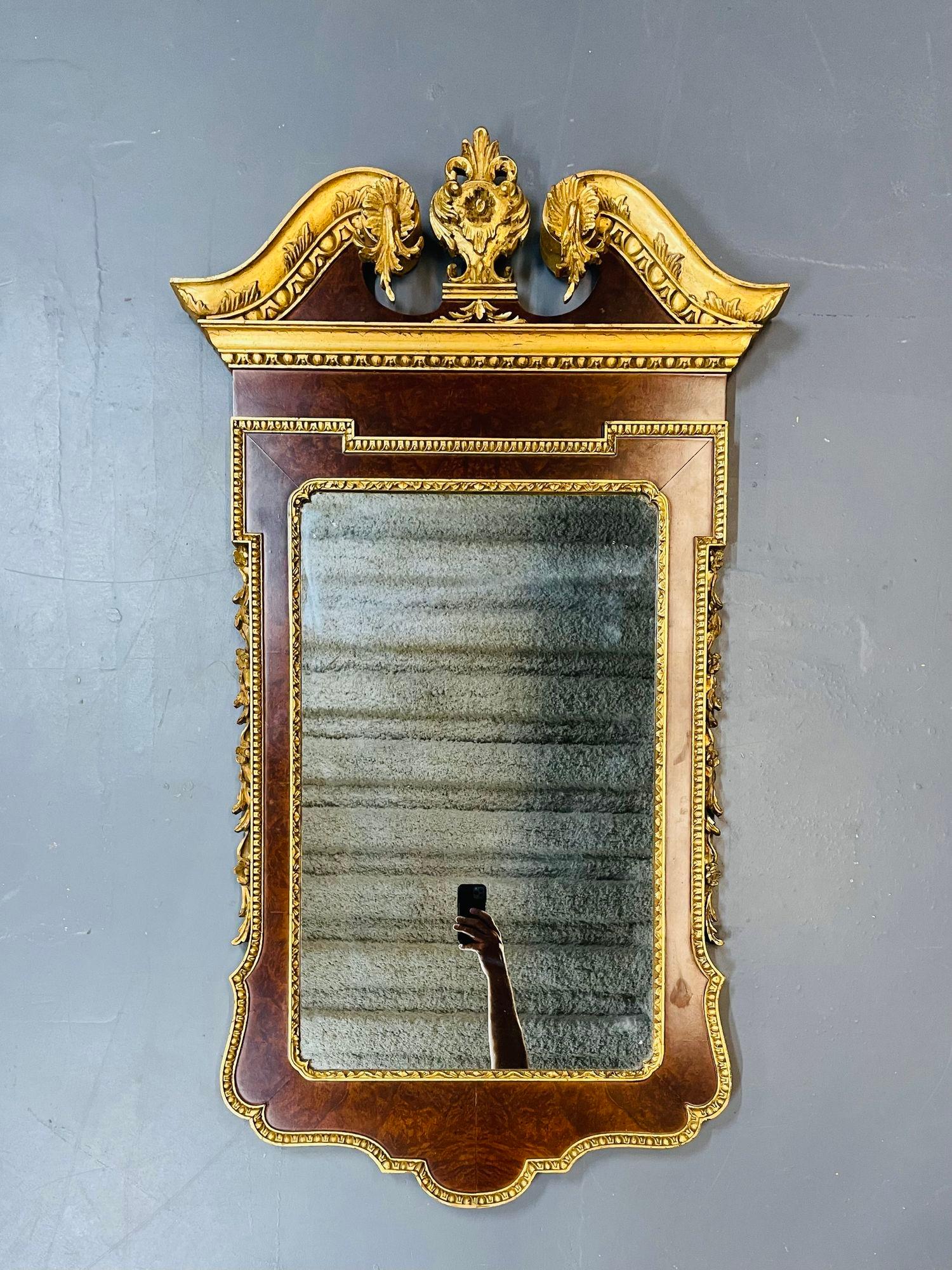 Pair of George II Style Pier / Console Mirrors, Burr Walnut and Parcel Gilt For Sale 3
