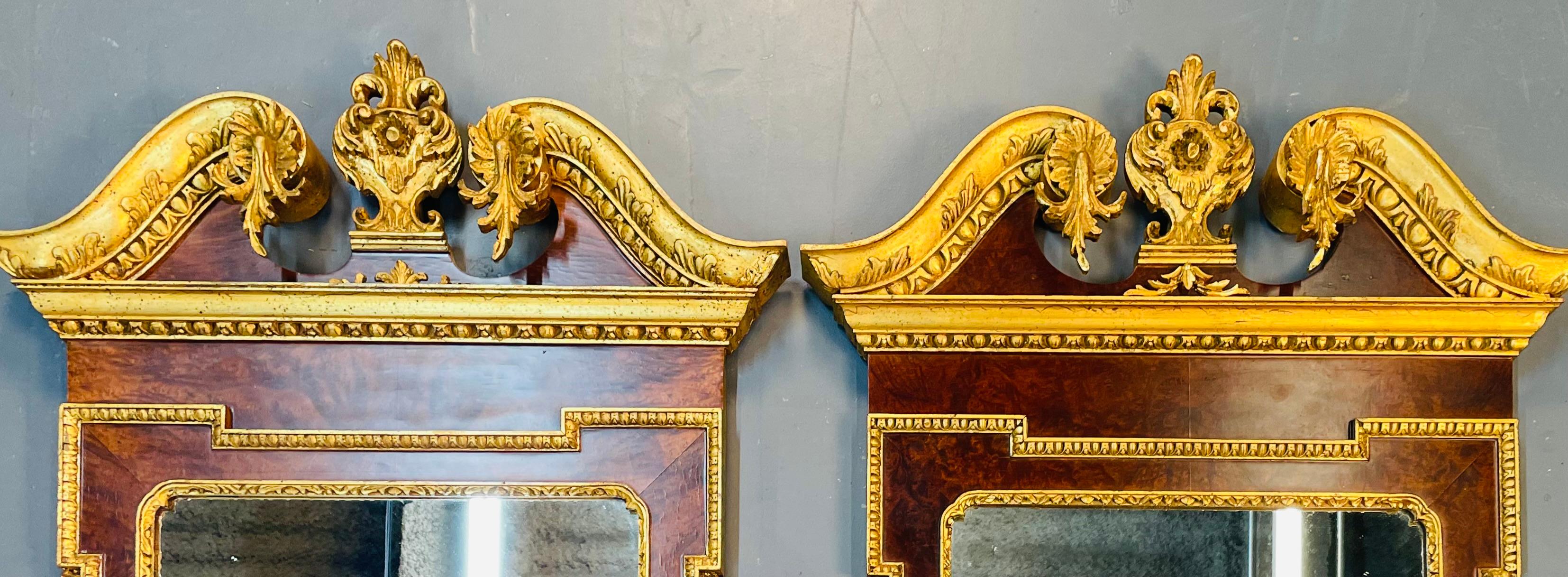 Paire de miroirs de console de style George II, ronce de noyer et parchemin doré en vente 3