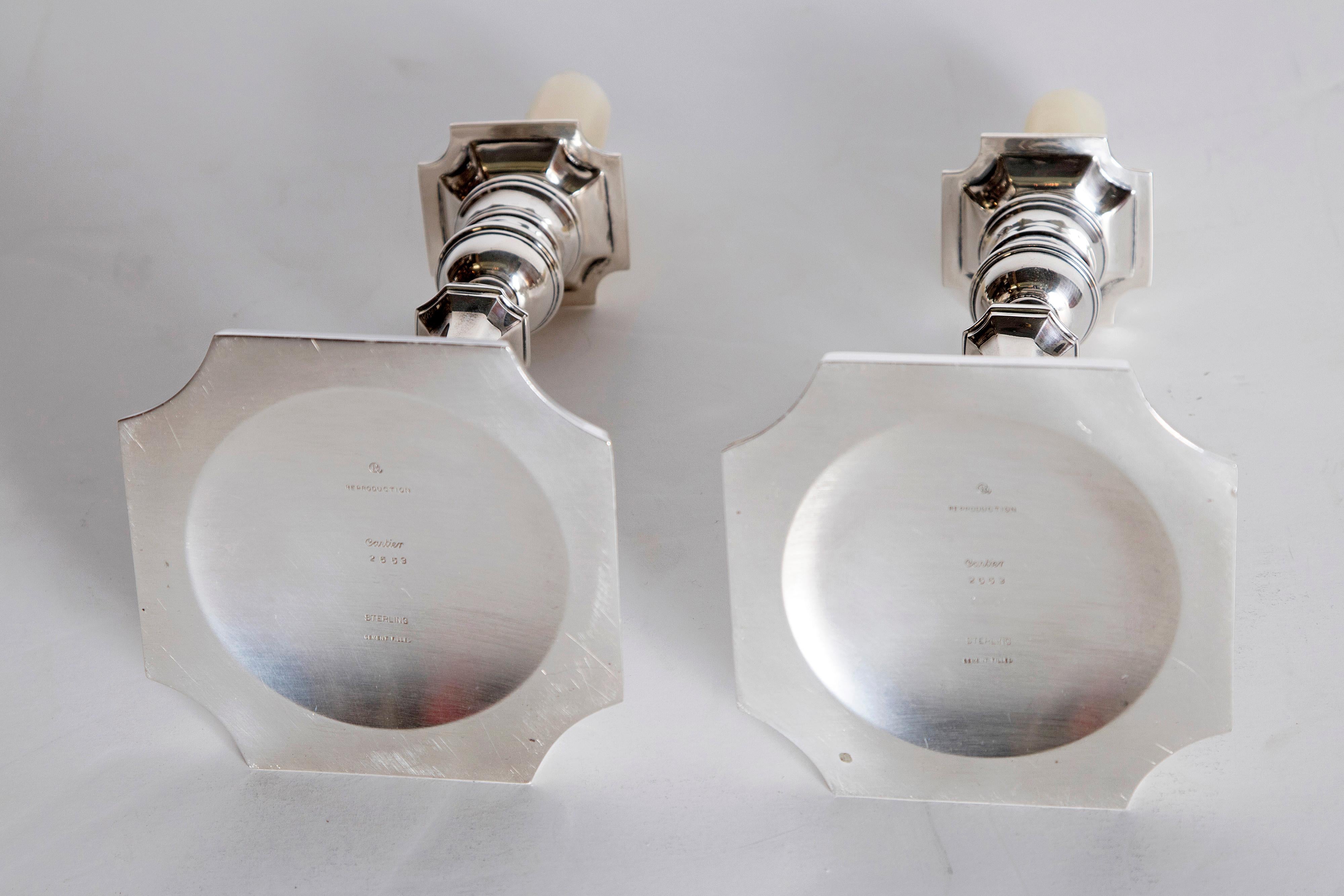 Pair of George II Style Sterling Silver Candlesticks by Cartier 3