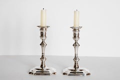 Pair of George II Style Sterling Silver Candlesticks by Cartier