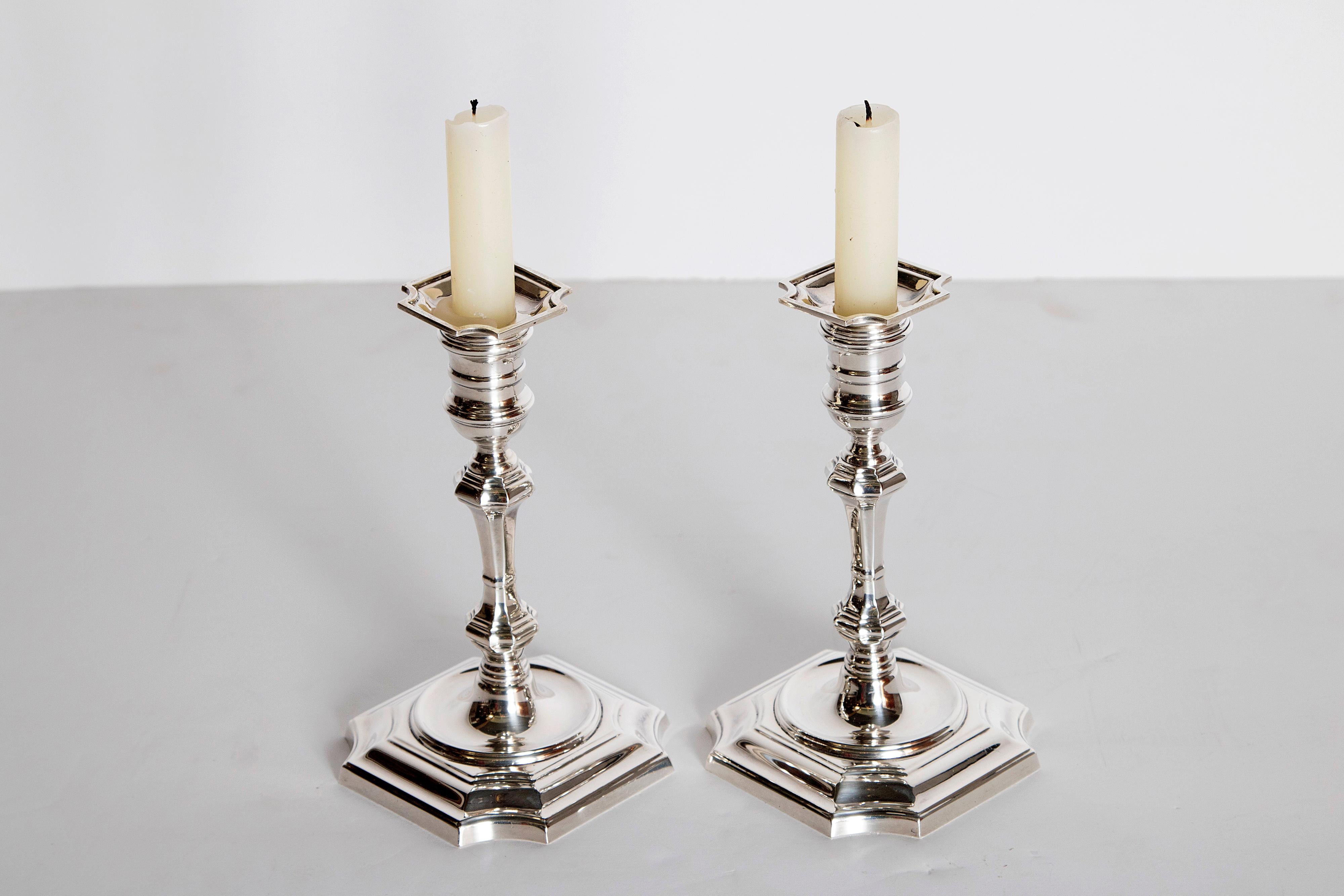 American Pair of George II Style Sterling Silver Candlesticks by Cartier