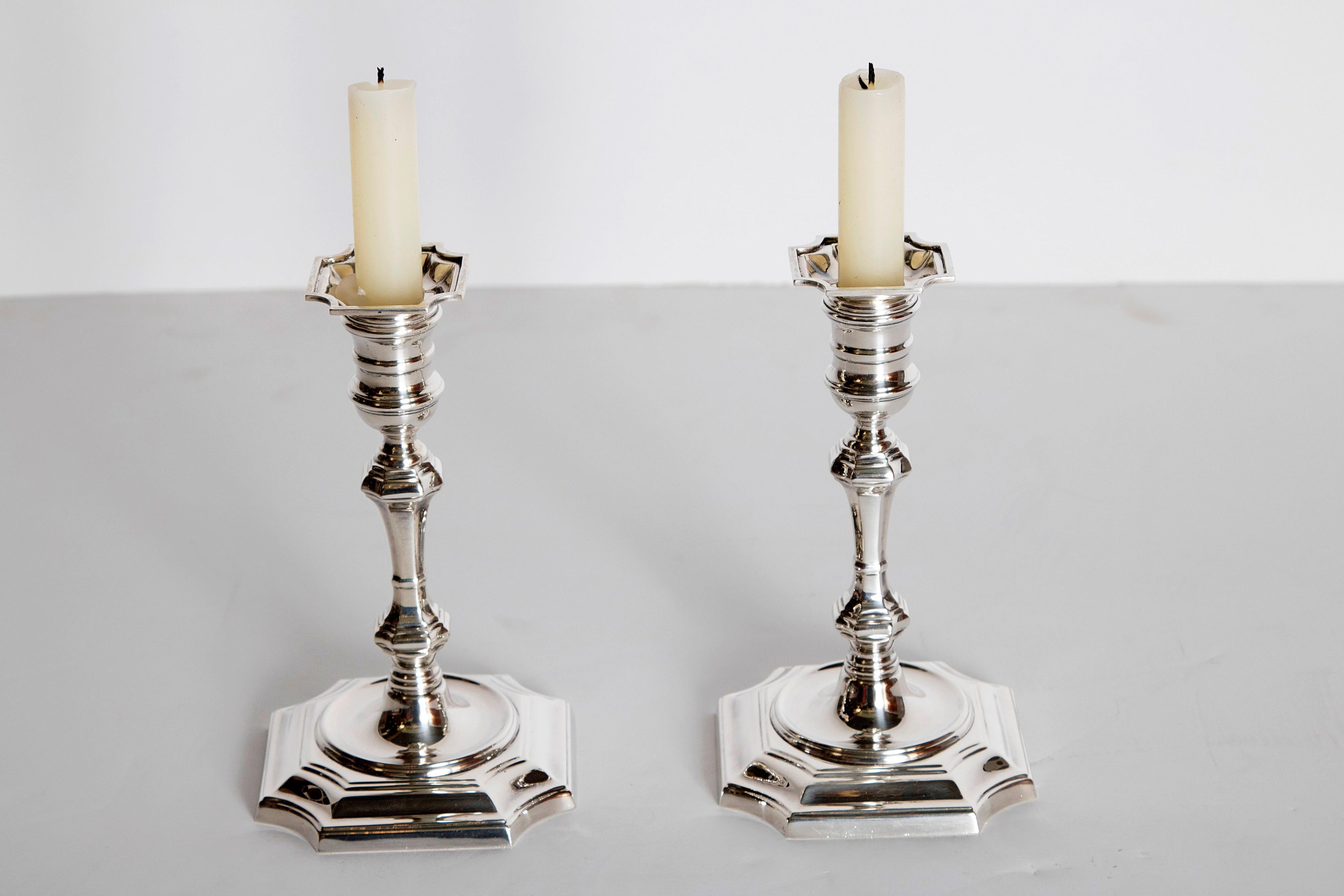Pair of George II Style Sterling Silver Candlesticks by Cartier In Good Condition In Dallas, TX
