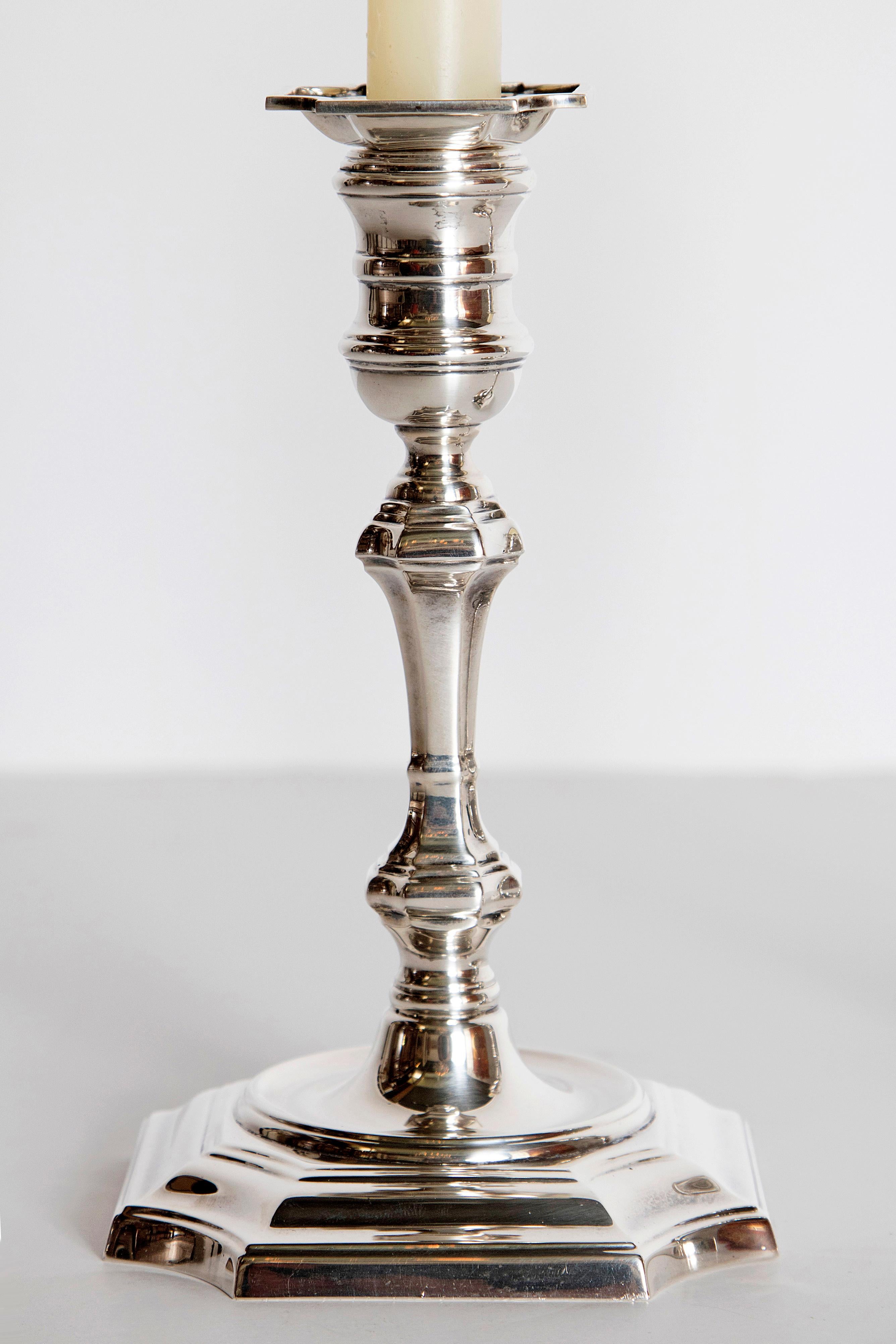 Pair of George II Style Sterling Silver Candlesticks by Cartier 1