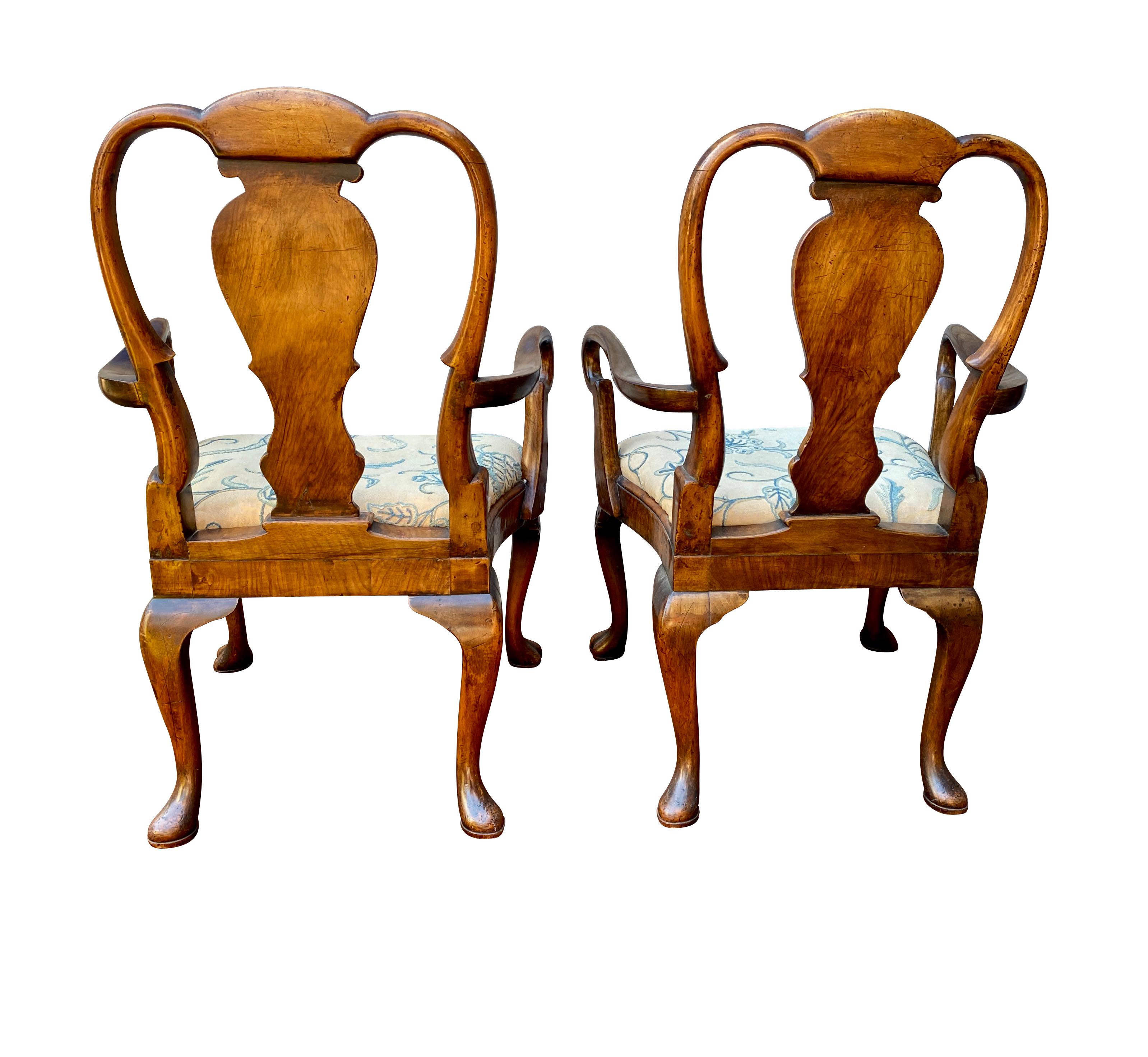 English Pair of George II Style Walnut Armchairs For Sale