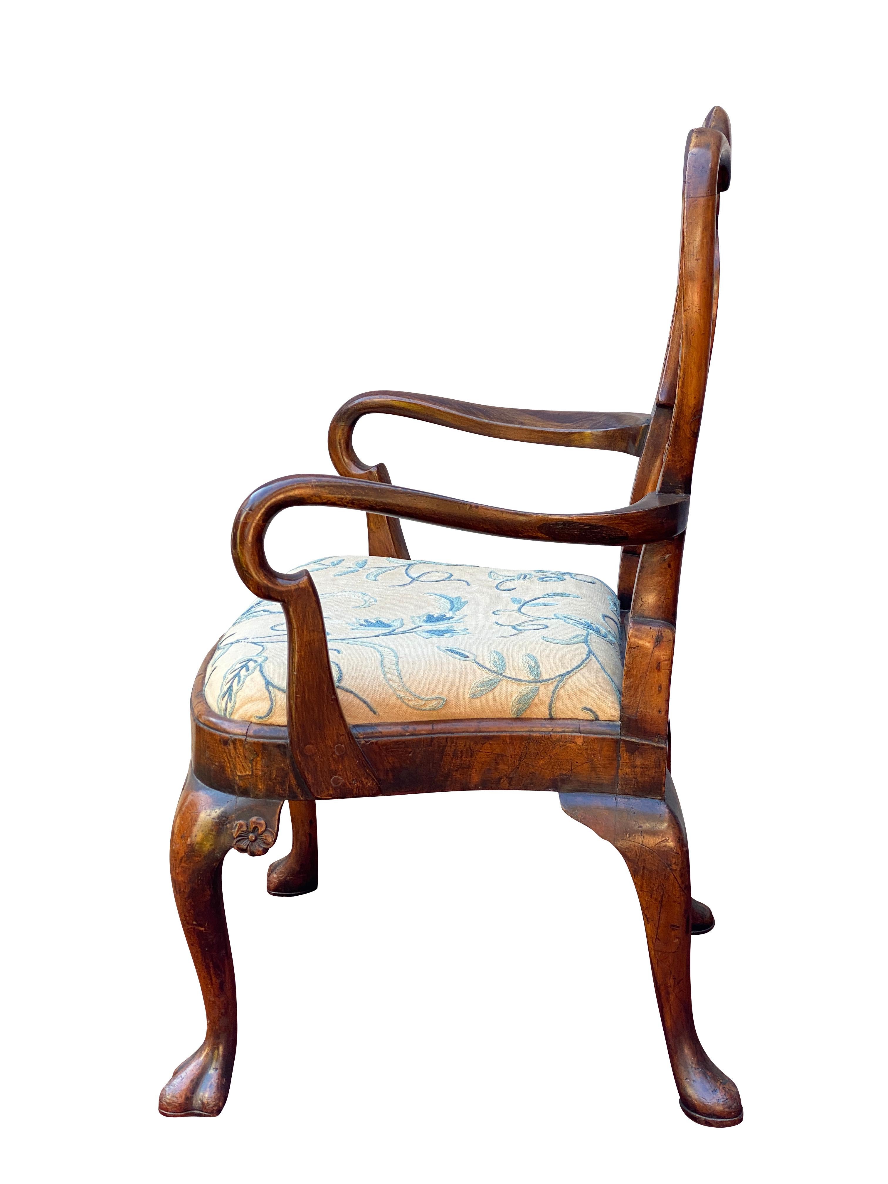Pair of George II Style Walnut Armchairs For Sale 1