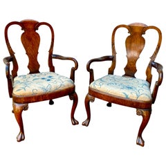 Antique Pair of George II Style Walnut Armchairs