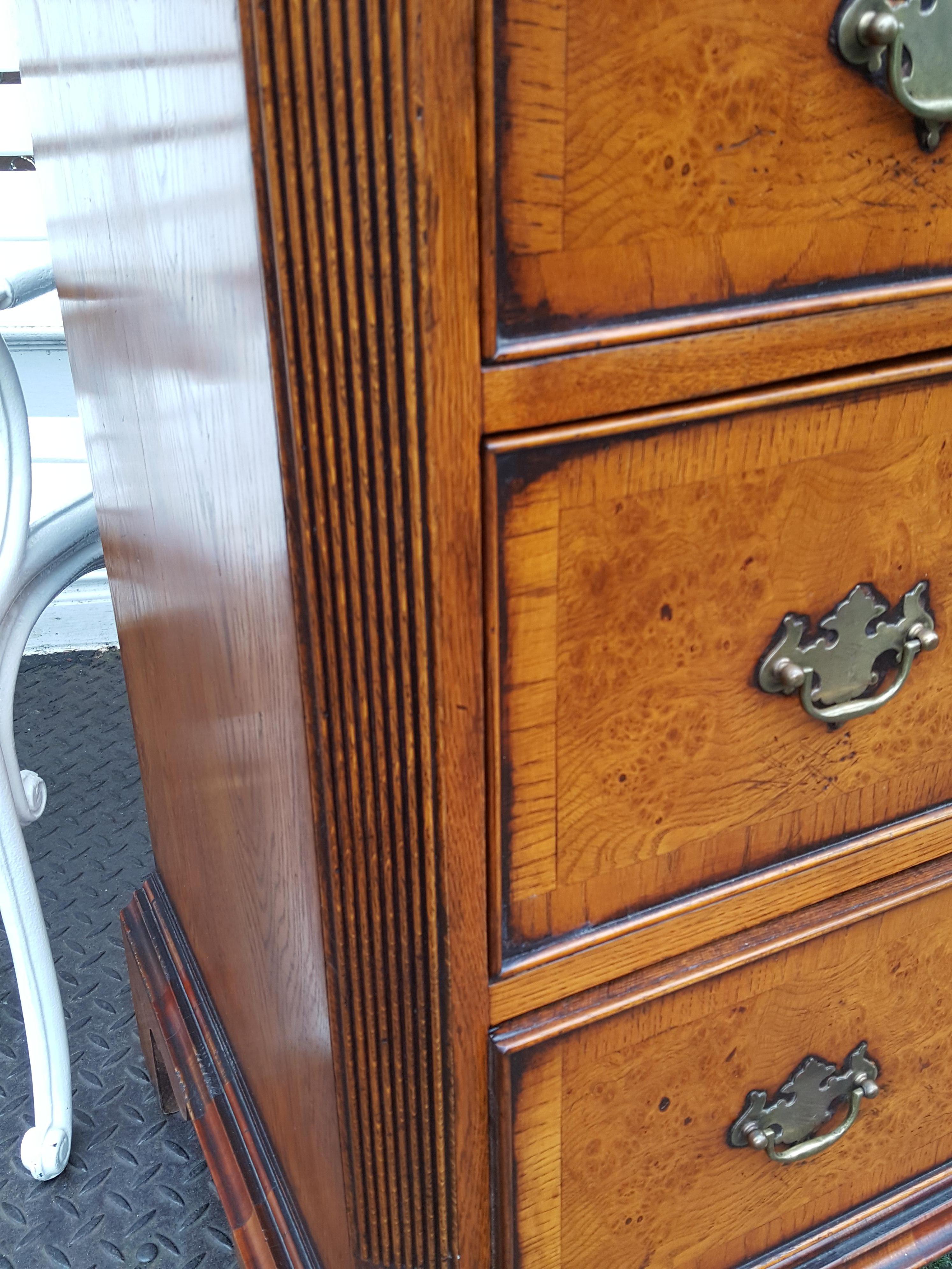 Late 20th Century Pair of George II Style Yew Chest of Drawers For Sale