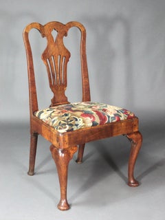 Pair of George II veneered walnut cabriole leg chairs