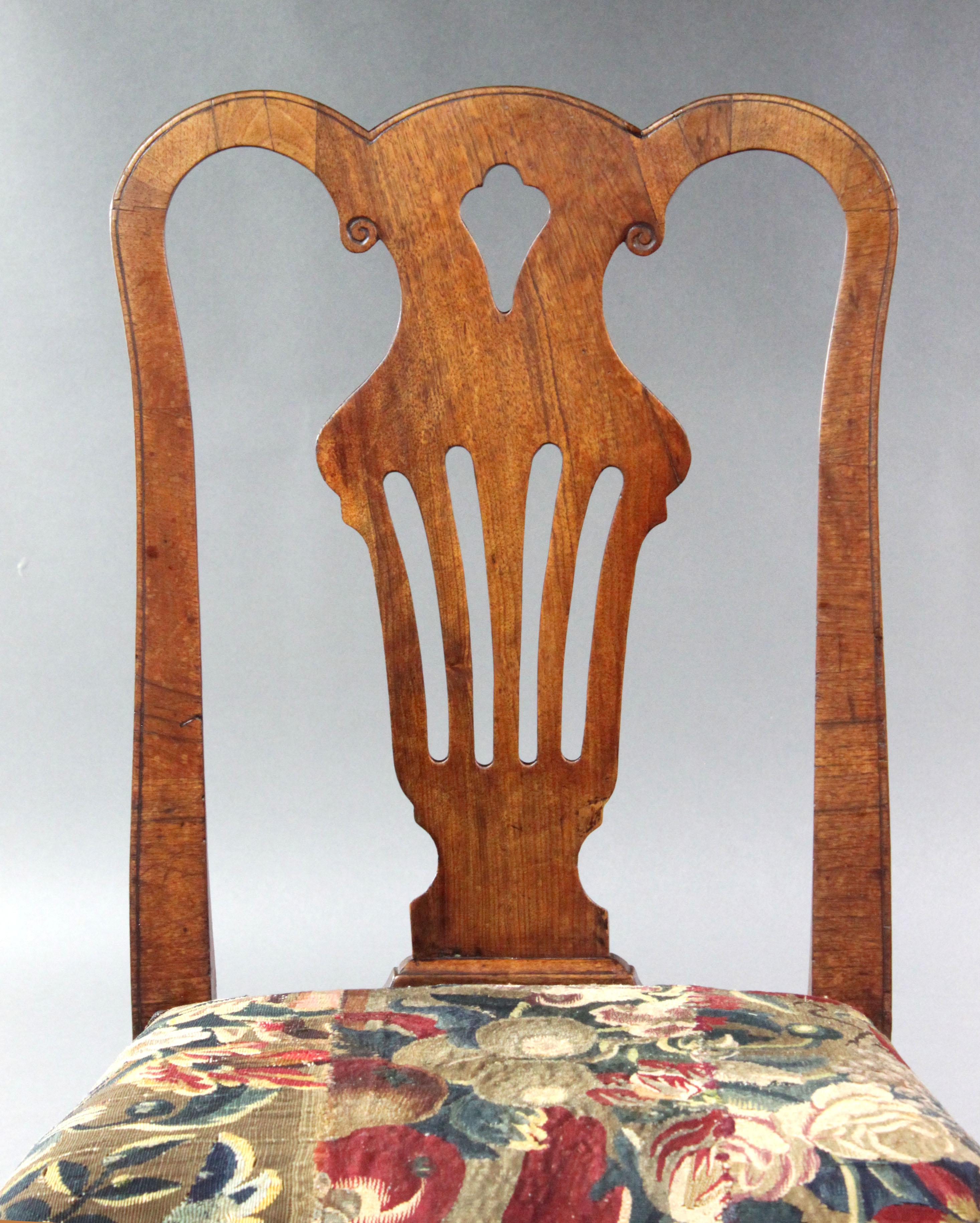 Ash Pair of George II veneered walnut cabriole leg chairs For Sale