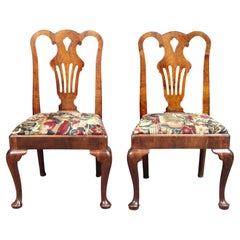 Pair of George II veneered walnut cabriole leg chairs