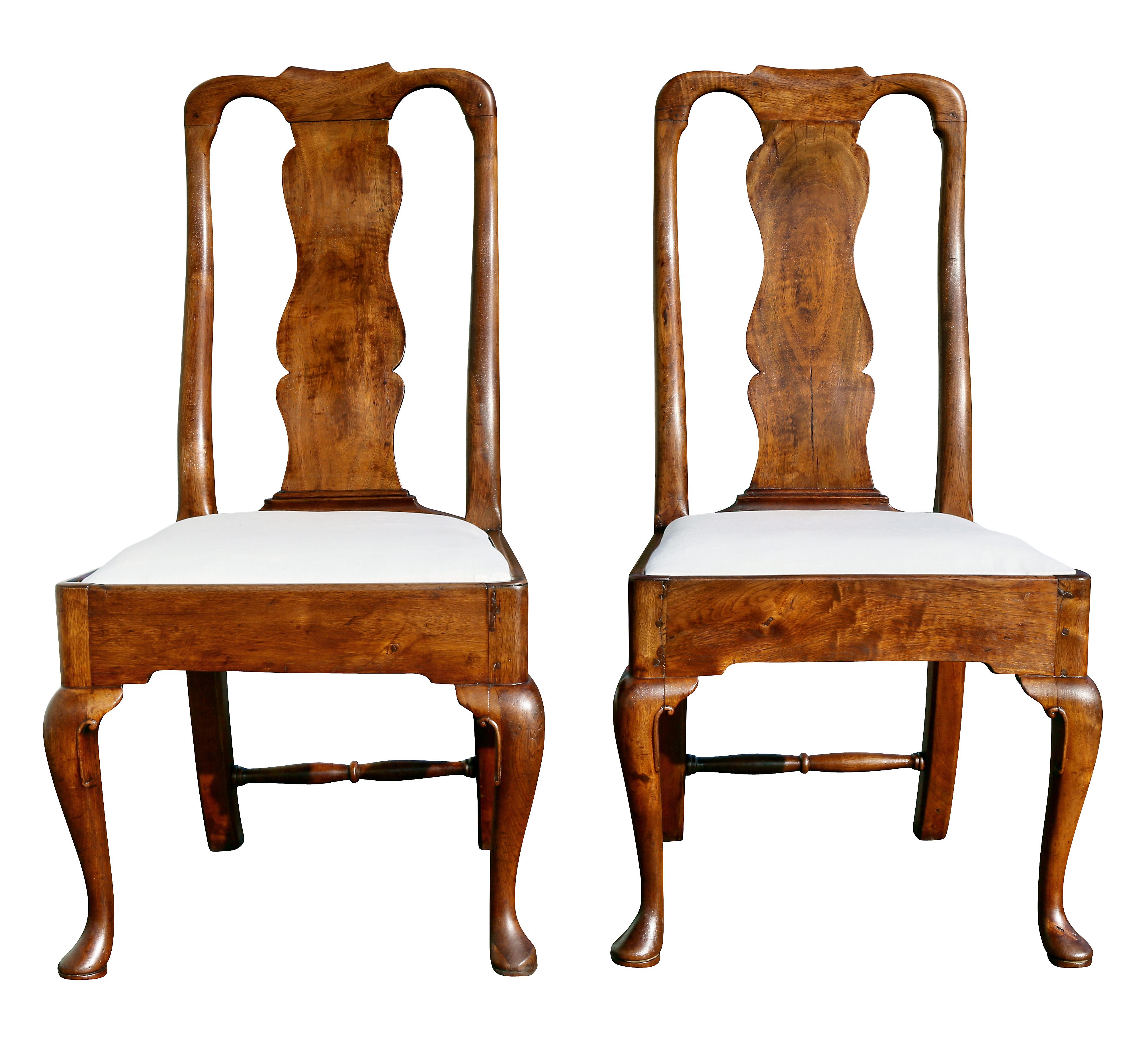 English Pair of George II Walnut Side Chairs