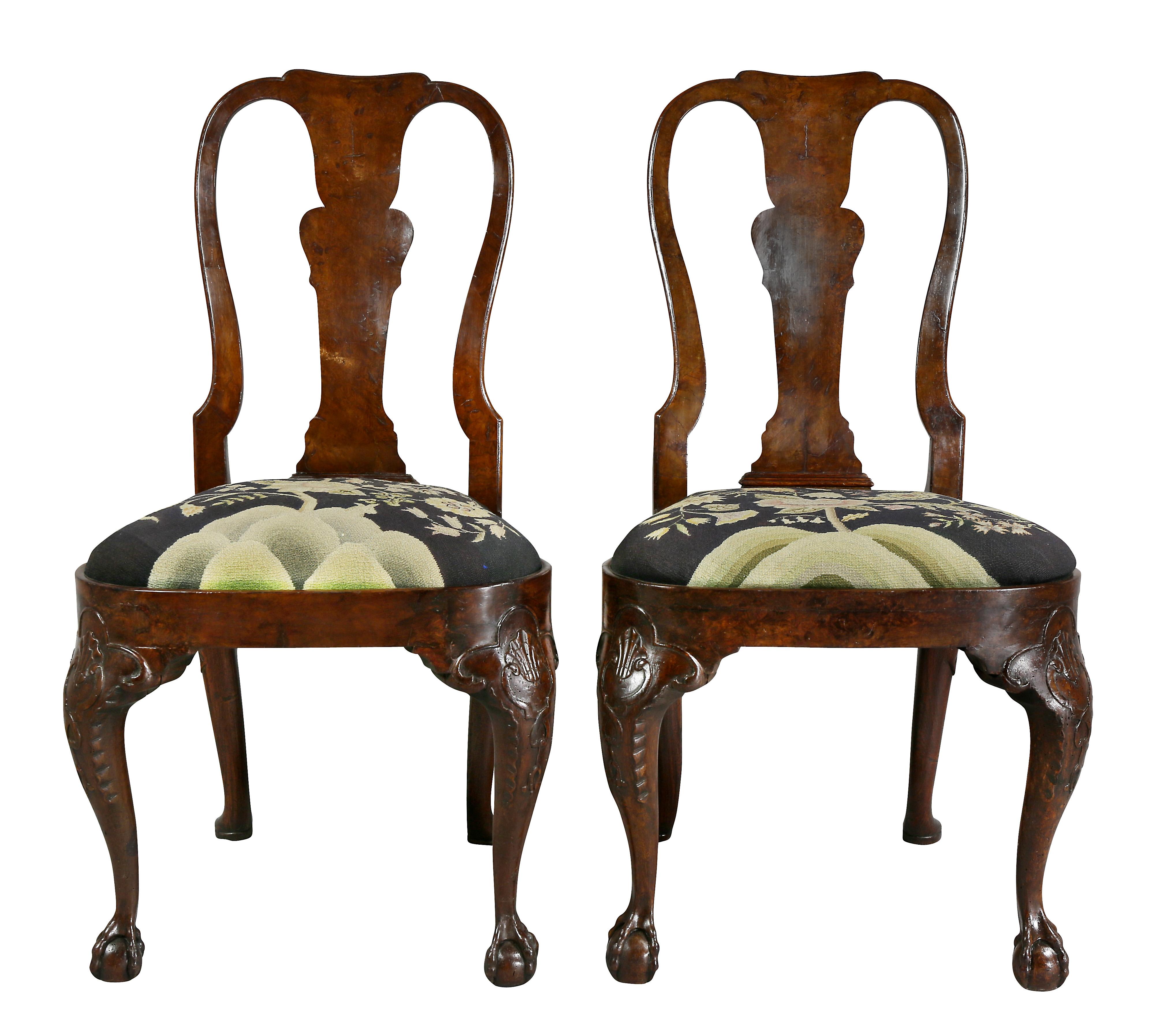 European Pair Of George II Walnut Side Chairs, Possibly Dutch