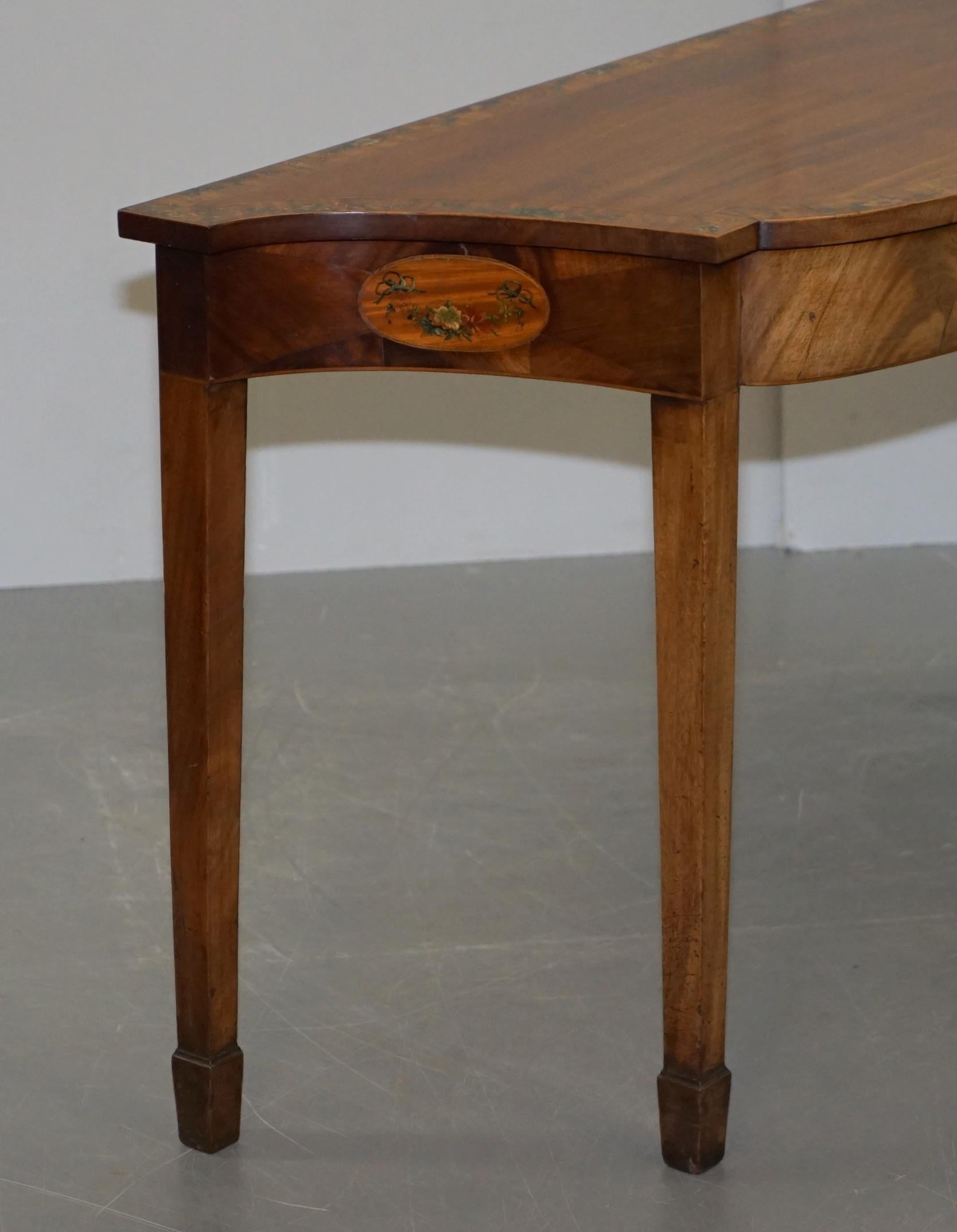 Pair of George III 1780 Satinwood & Tulip Wood Polychrome Painted Console Tables For Sale 5