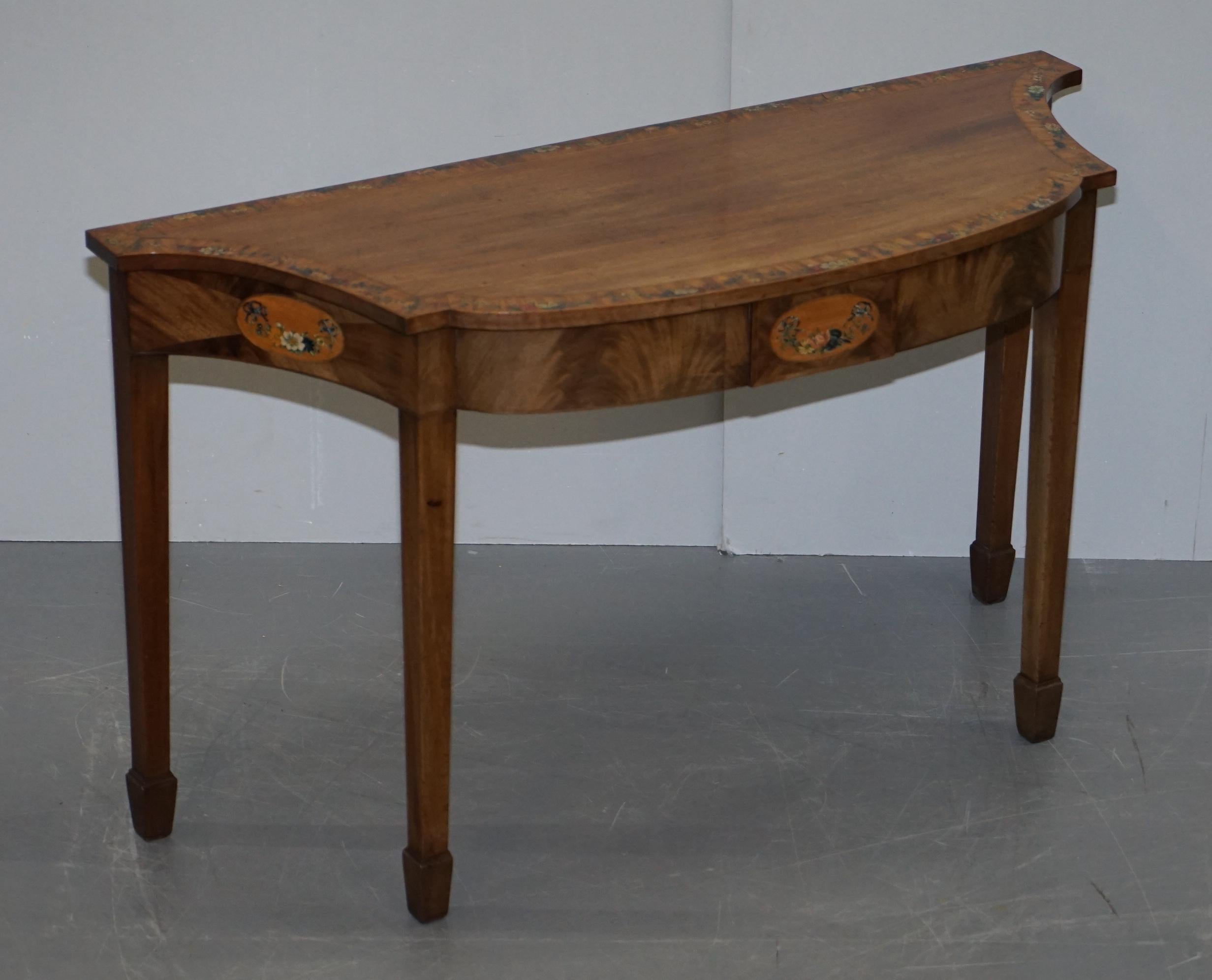 Pair of George III 1780 Satinwood & Tulip Wood Polychrome Painted Console Tables For Sale 7