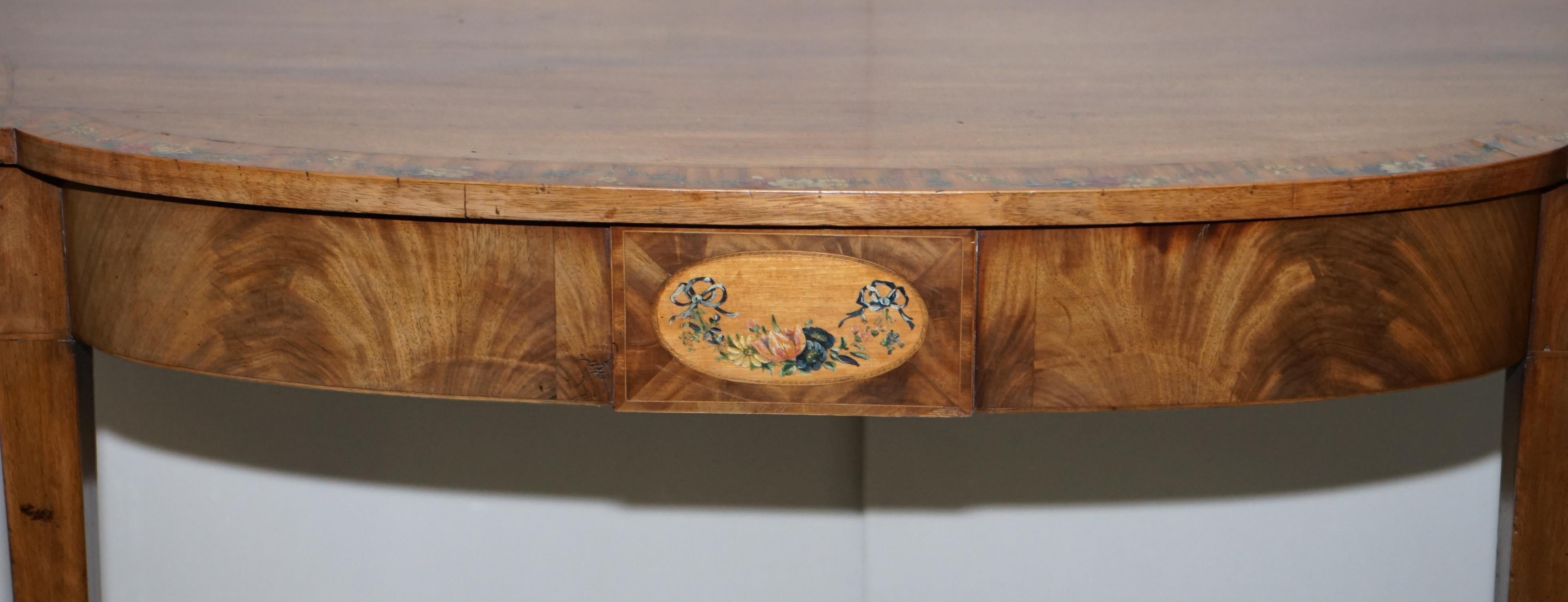 Pair of George III 1780 Satinwood & Tulip Wood Polychrome Painted Console Tables For Sale 12
