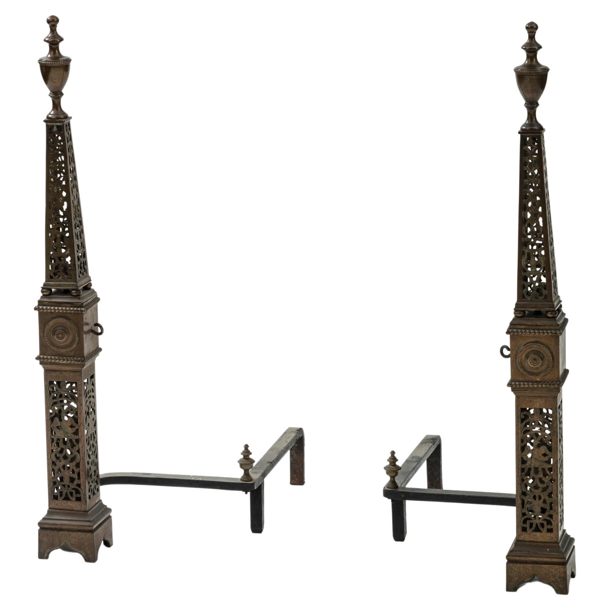 Pair of George III 18th Century English Bronze Andirons For Sale