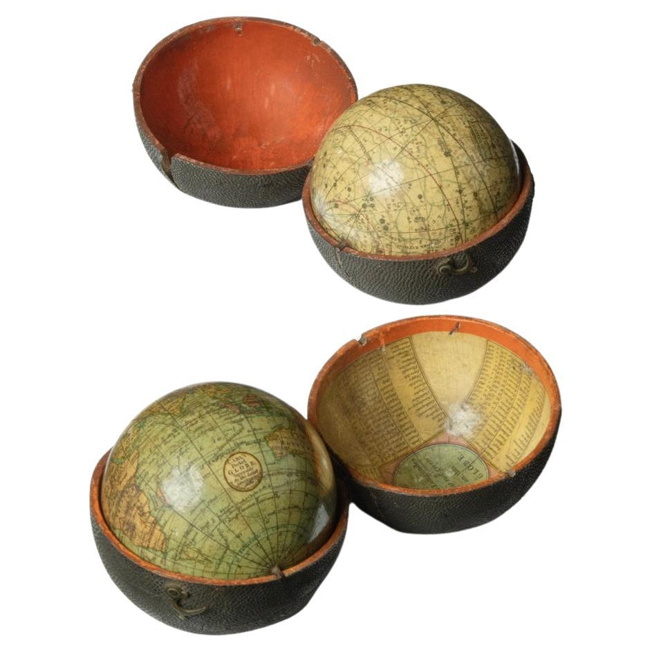 Paire de globes de poche George III de 3 pouces par J & W Cary, un daté de 1791