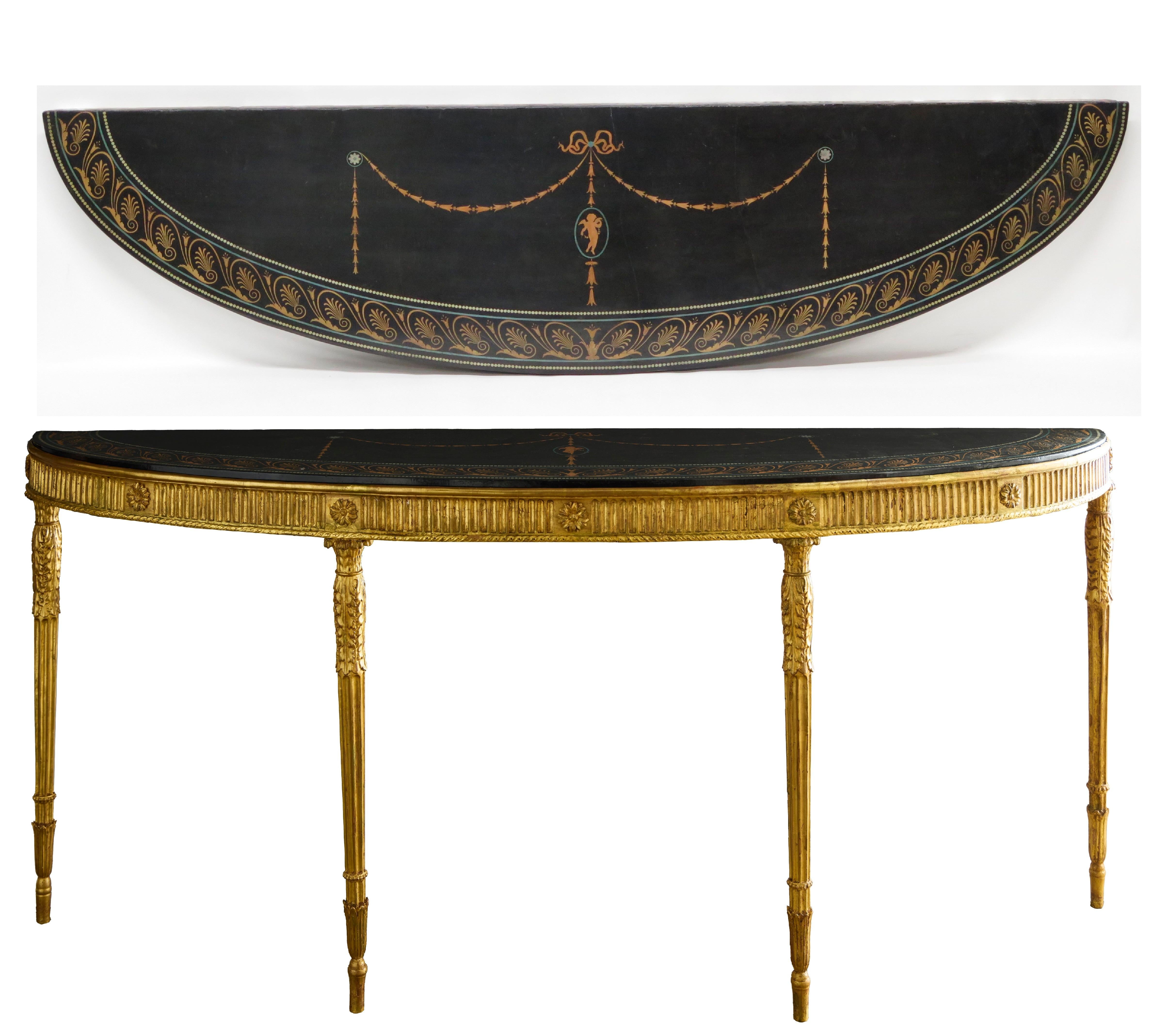 Italian Pair of George III Adam-Style Giltwood Console Tables with Scagliola Tops  For Sale