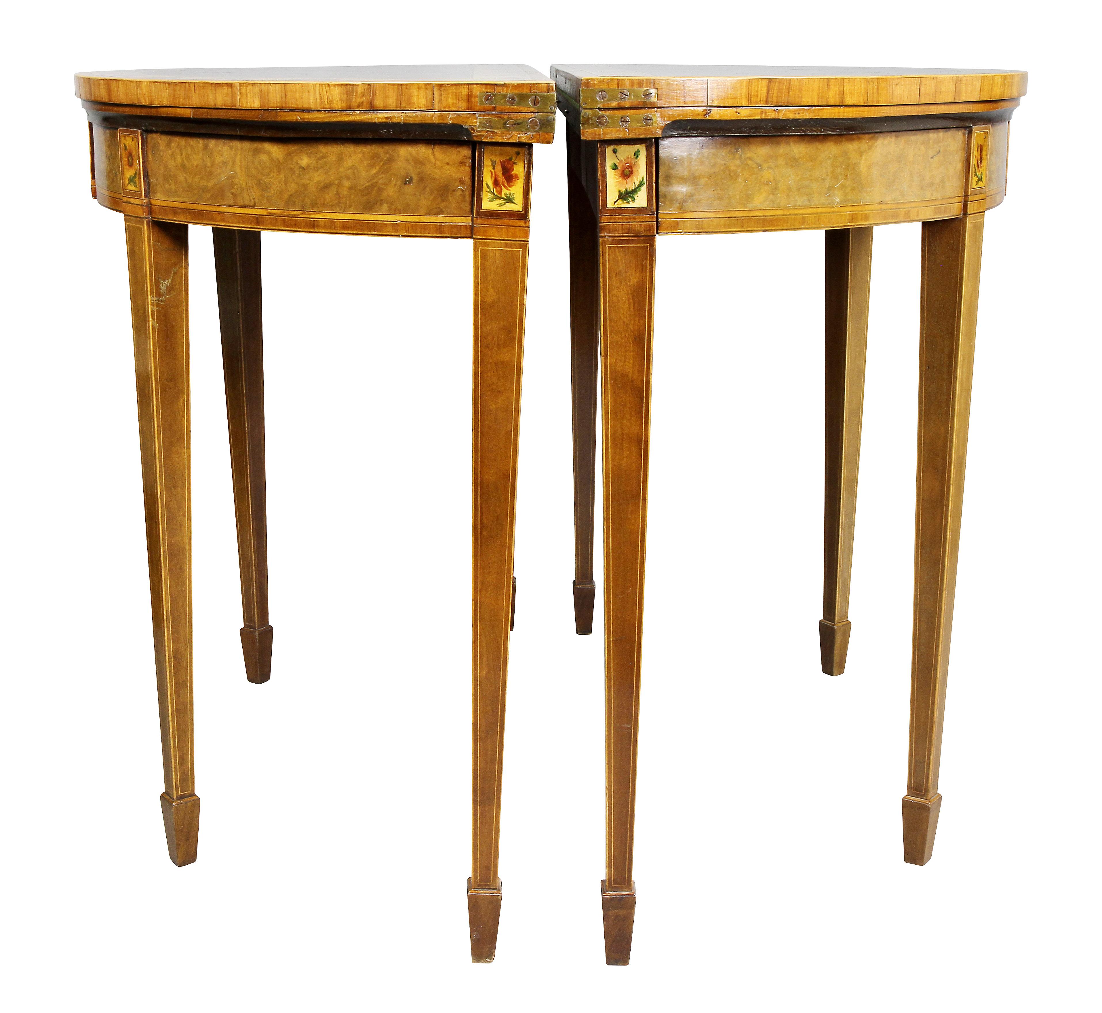 Pair of George III Amboyna and Paint Decorated Games Tables For Sale 8