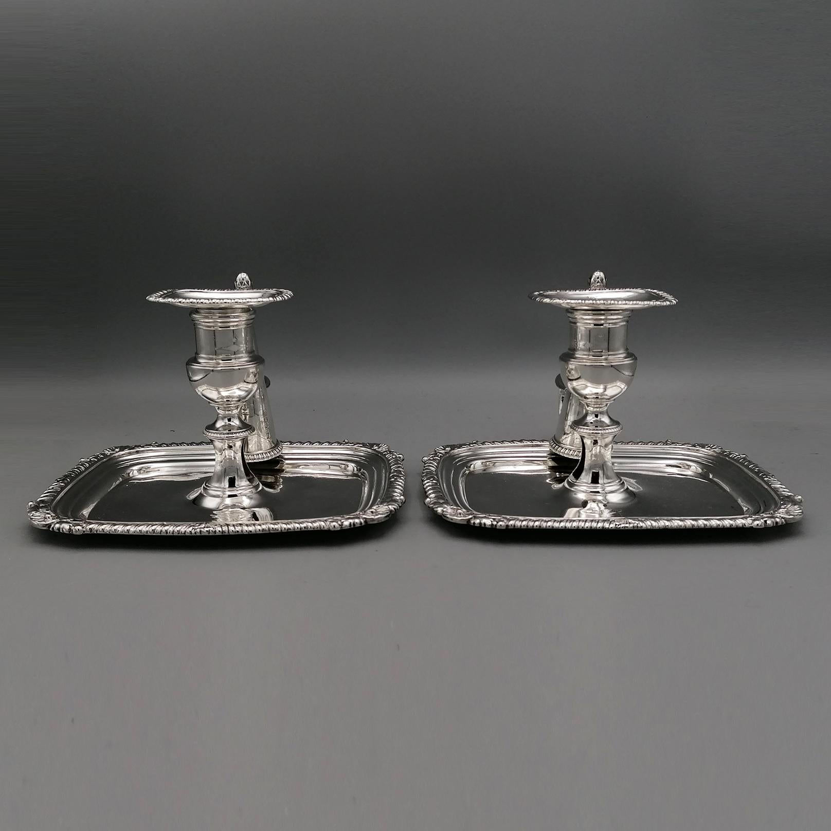 Hand-Crafted Pair of George III Antique Silver Chambersticks Made in 1813-4