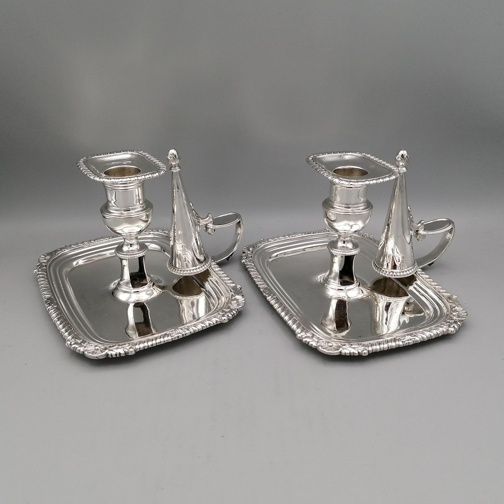 Sterling Silver Pair of George III Antique Silver Chambersticks Made in 1813-4