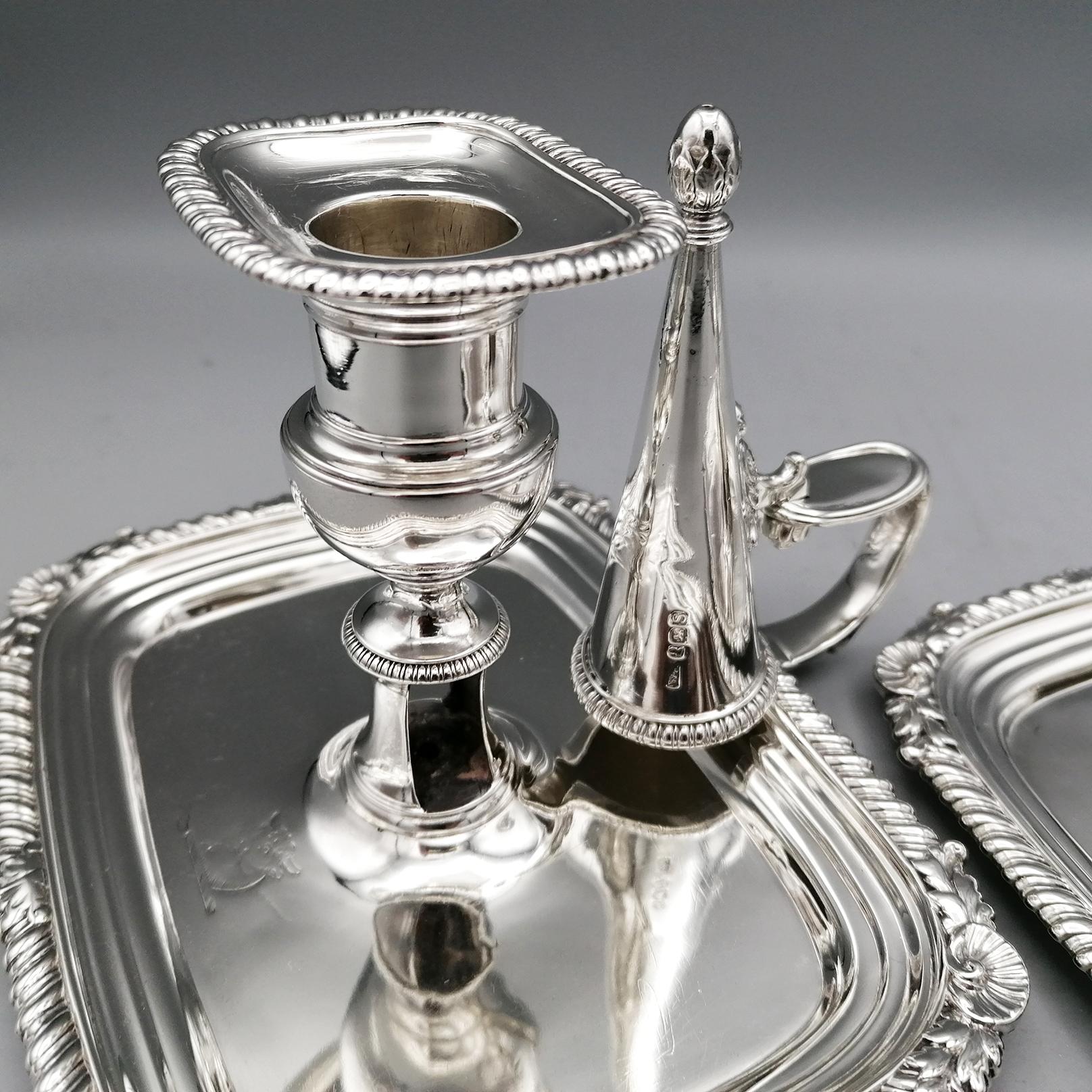 Pair of George III Antique Silver Chambersticks Made in 1813-4 2