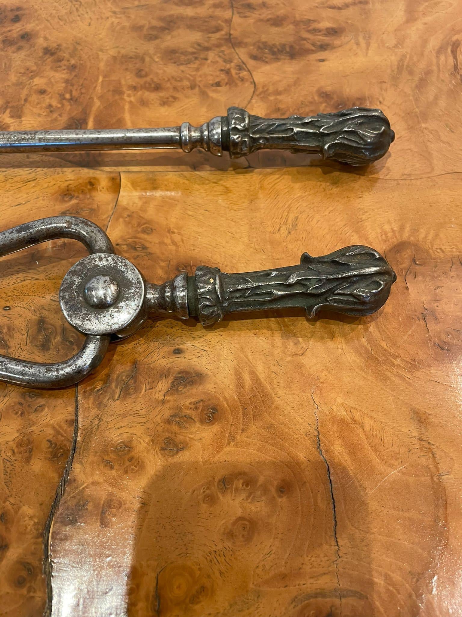 Late 18th Century Pair of George III Antique Steel Fire Irons For Sale