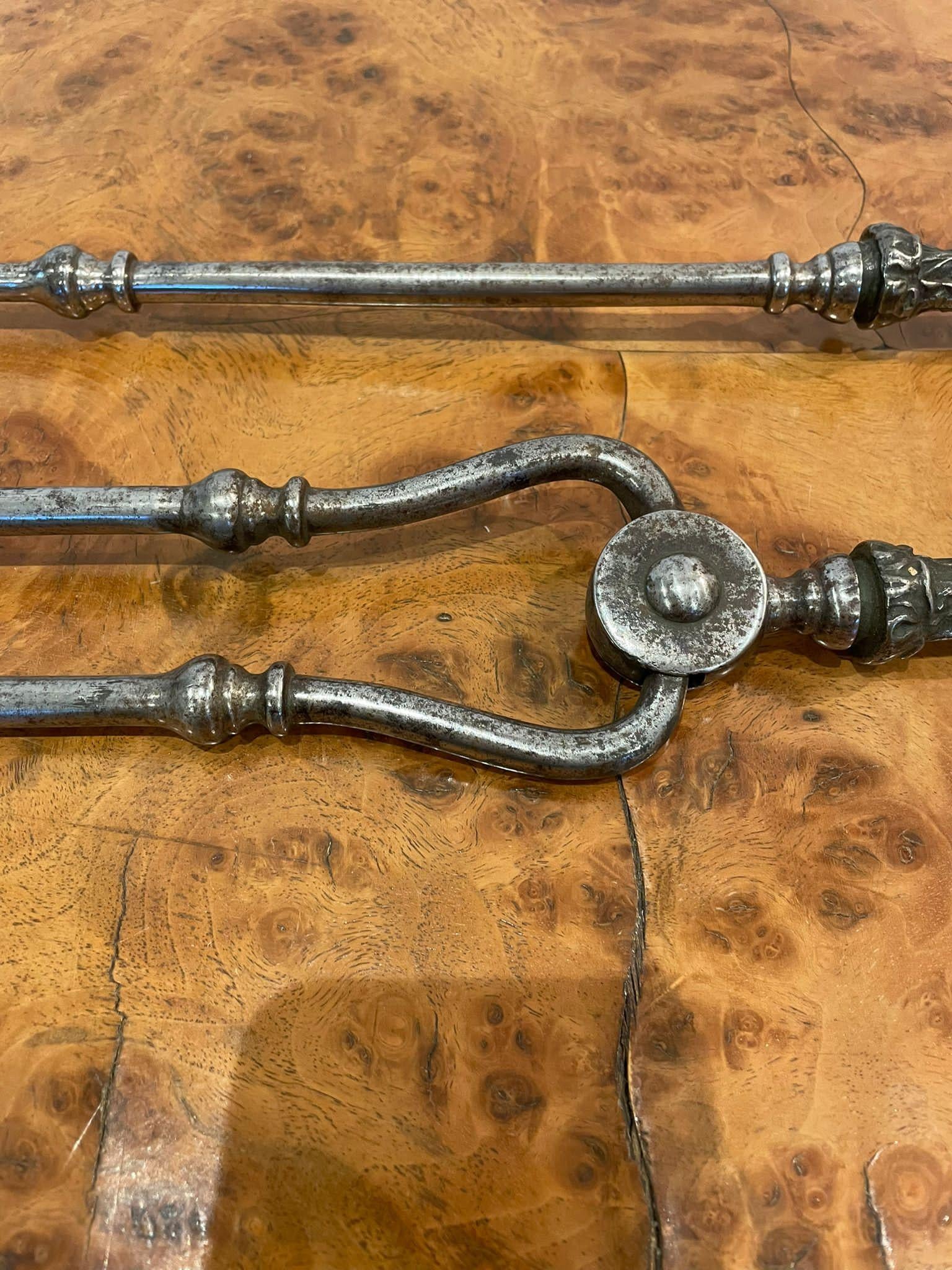 Pair of George III Antique Steel Fire Irons For Sale 1