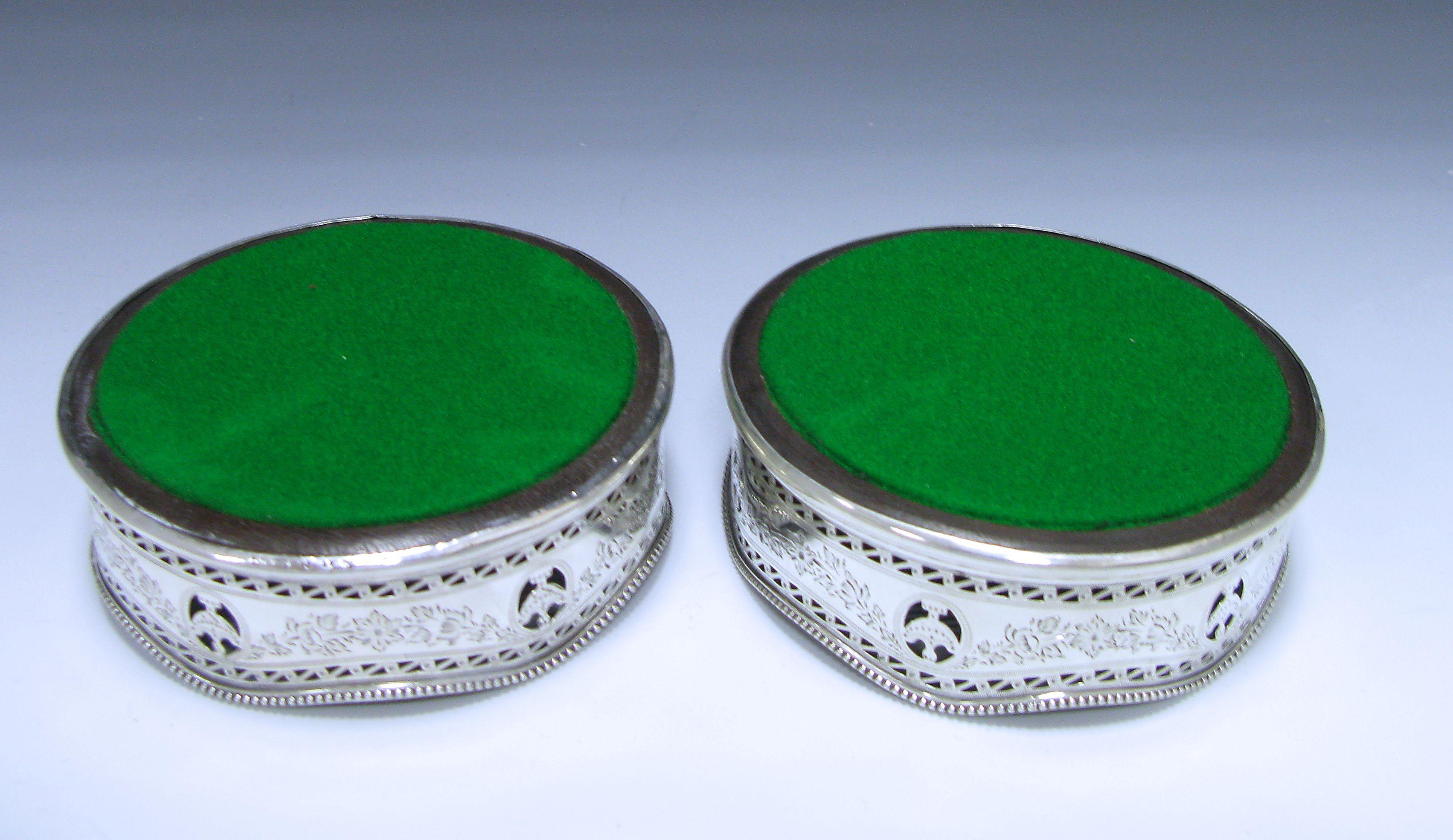 Late 18th Century Pair of George III Antique Sterling Silver Wine Coasters by Robert Hennell  For Sale