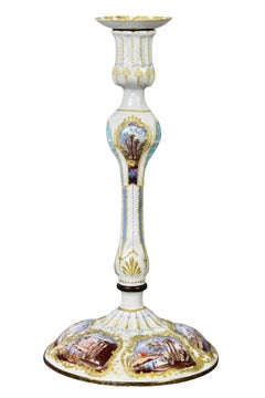 Pair Of George III Battersea Enamel Candlesticks