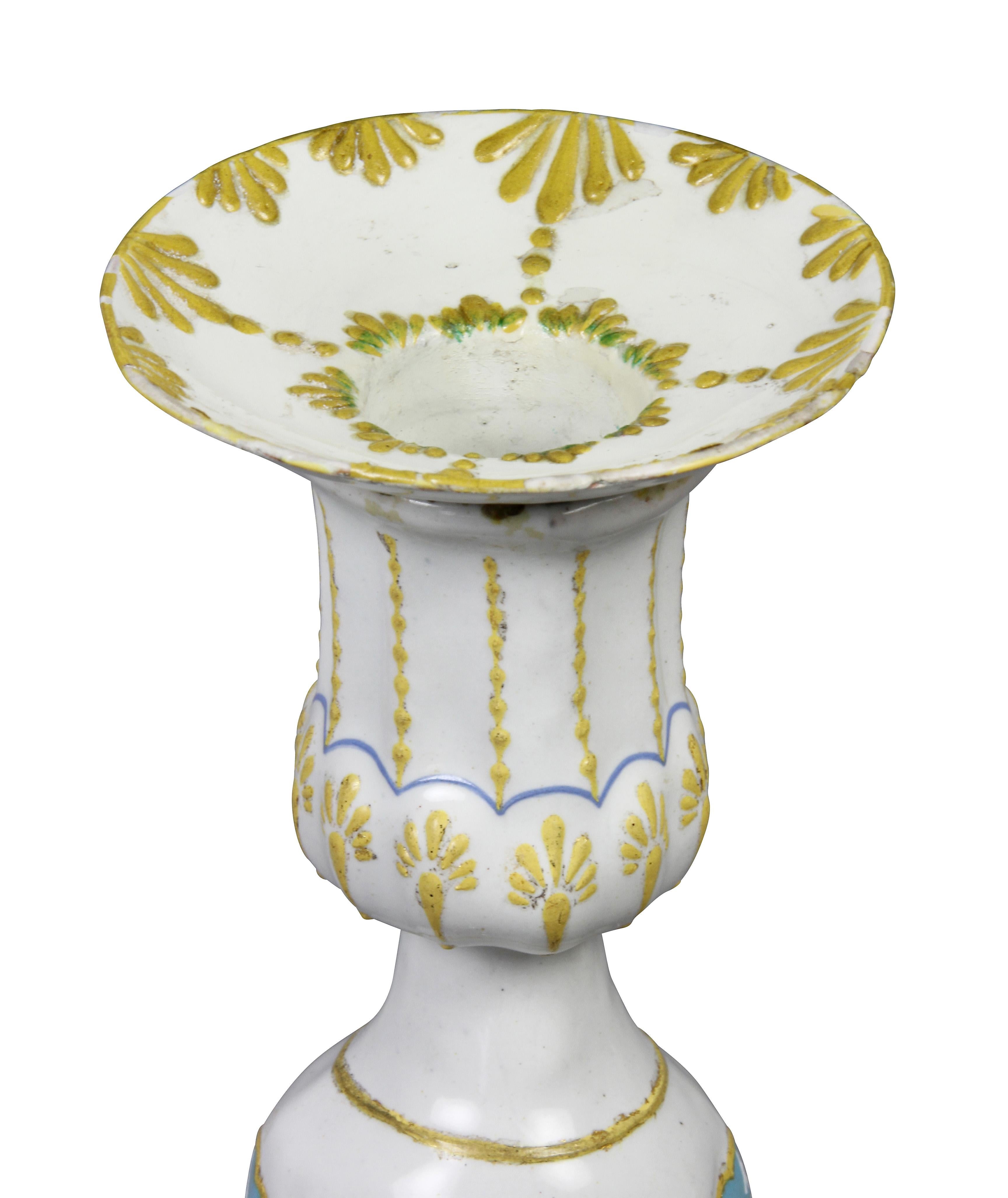 Georgian Pair Of George III Battersea Enamel Candlesticks