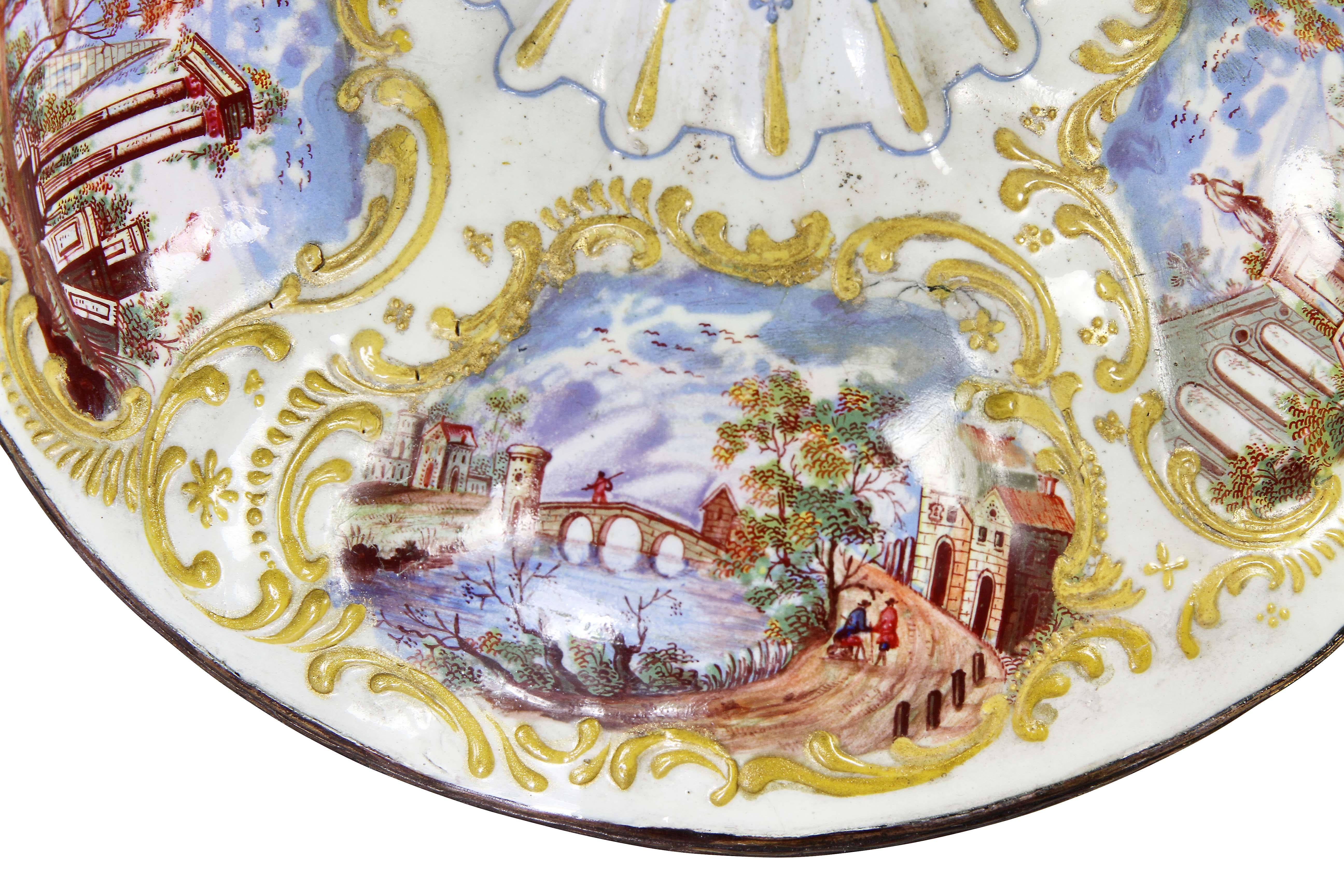 Pair Of George III Battersea Enamel Candlesticks 3