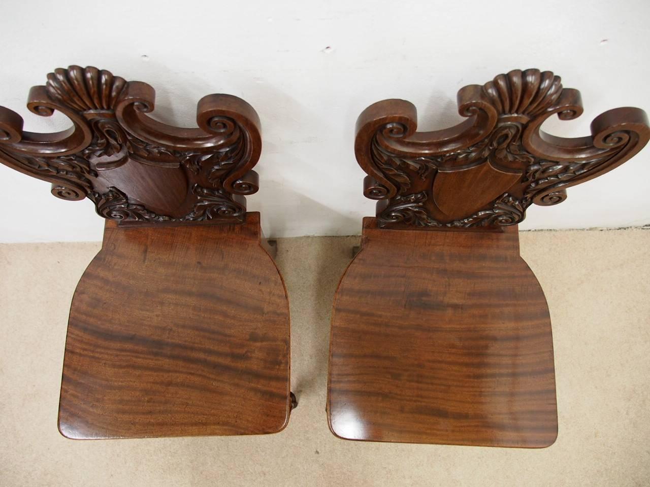 Pair of George III Carved Mahogany Hall Chairs, circa 1800 2
