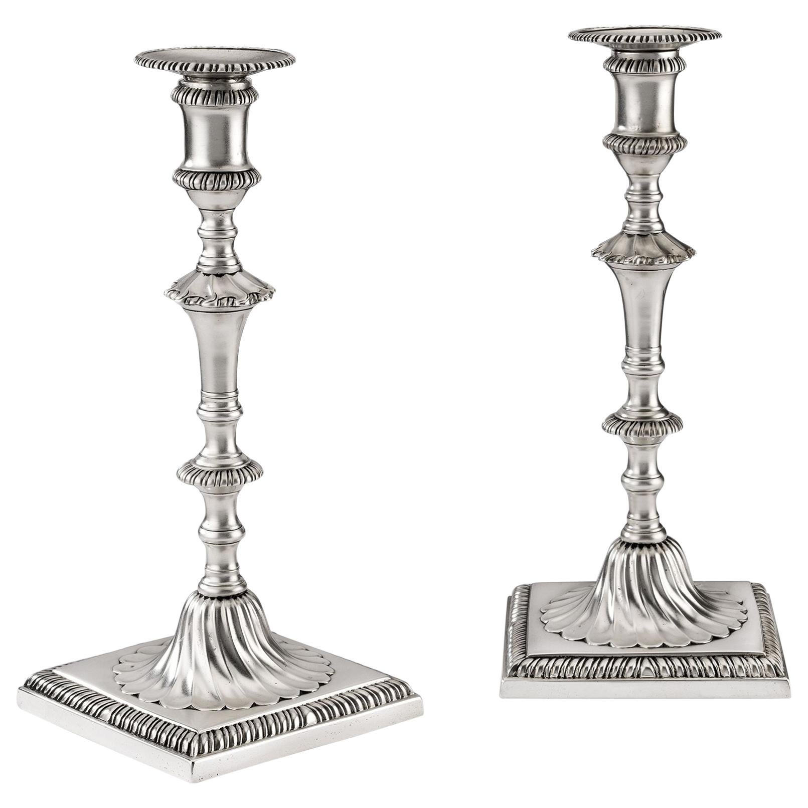 Pair of George III Cast Candlesticks Made in London in 1770 by John Carter II
