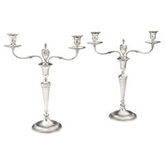 Pair of George III Cast Neo Classical Two Light Candelabra by John Schofield