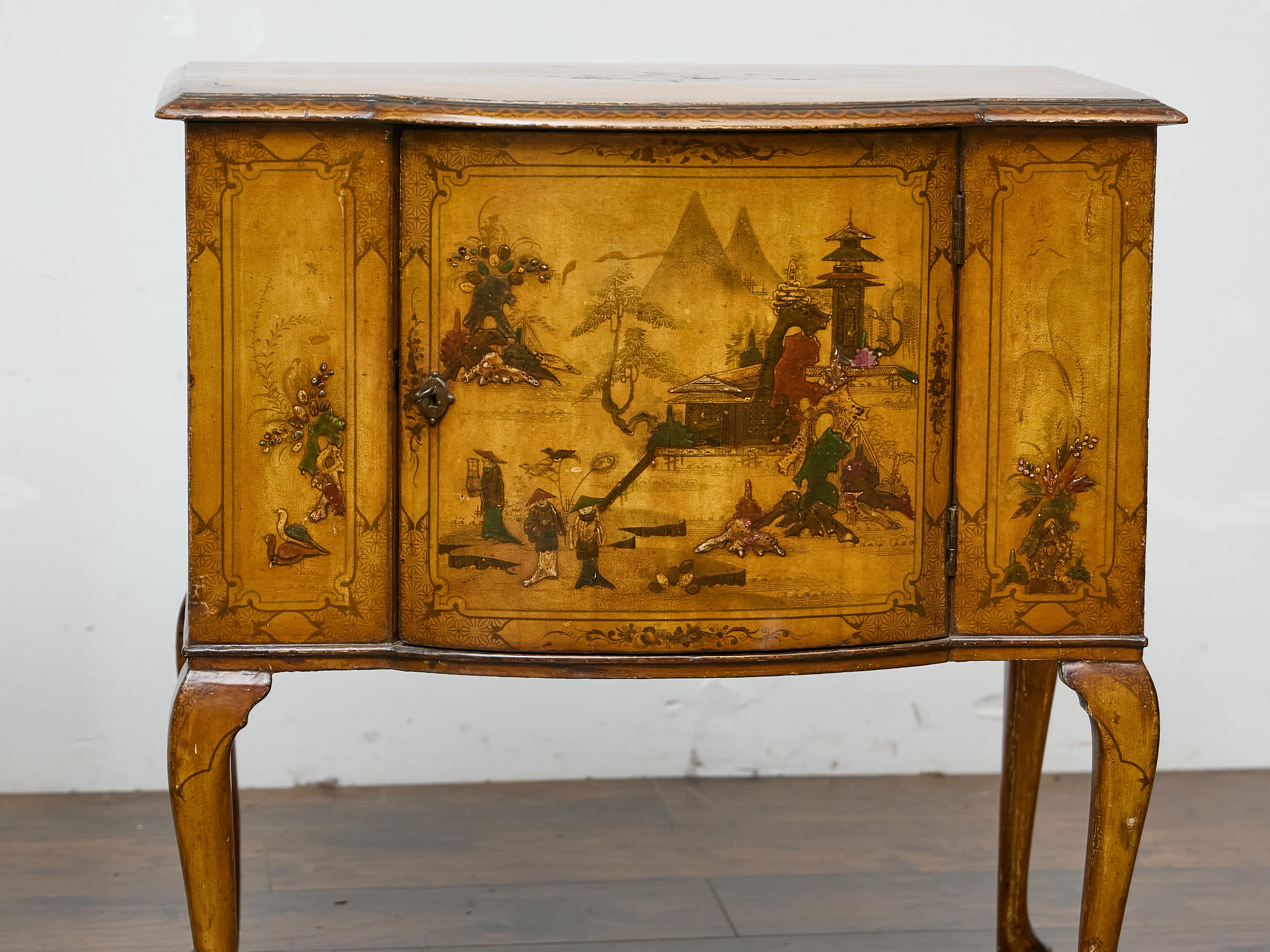 Paar Chinoiserie-Kommoden aus der Zeit von George III mit handgemalten Szenen (George III.) im Angebot