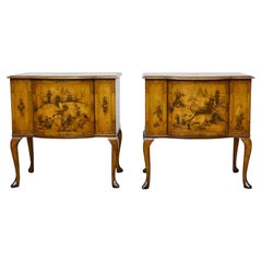 Pair of George III Chinoiserie Lacquered Commodes with Hand-Painted Scenes