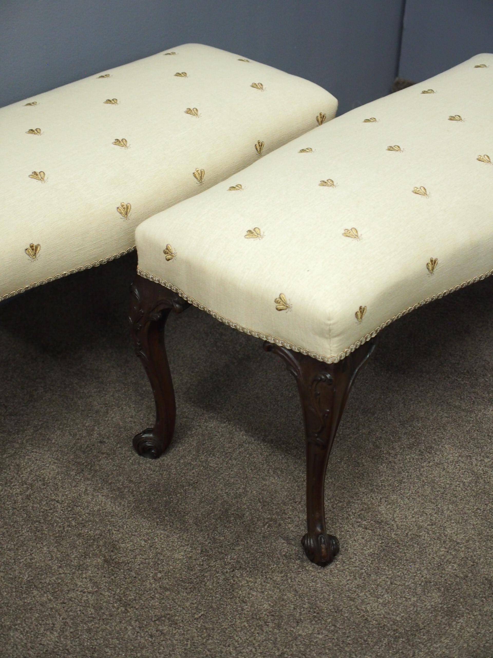 19th Century Pair of George III Chippendale Style Stools