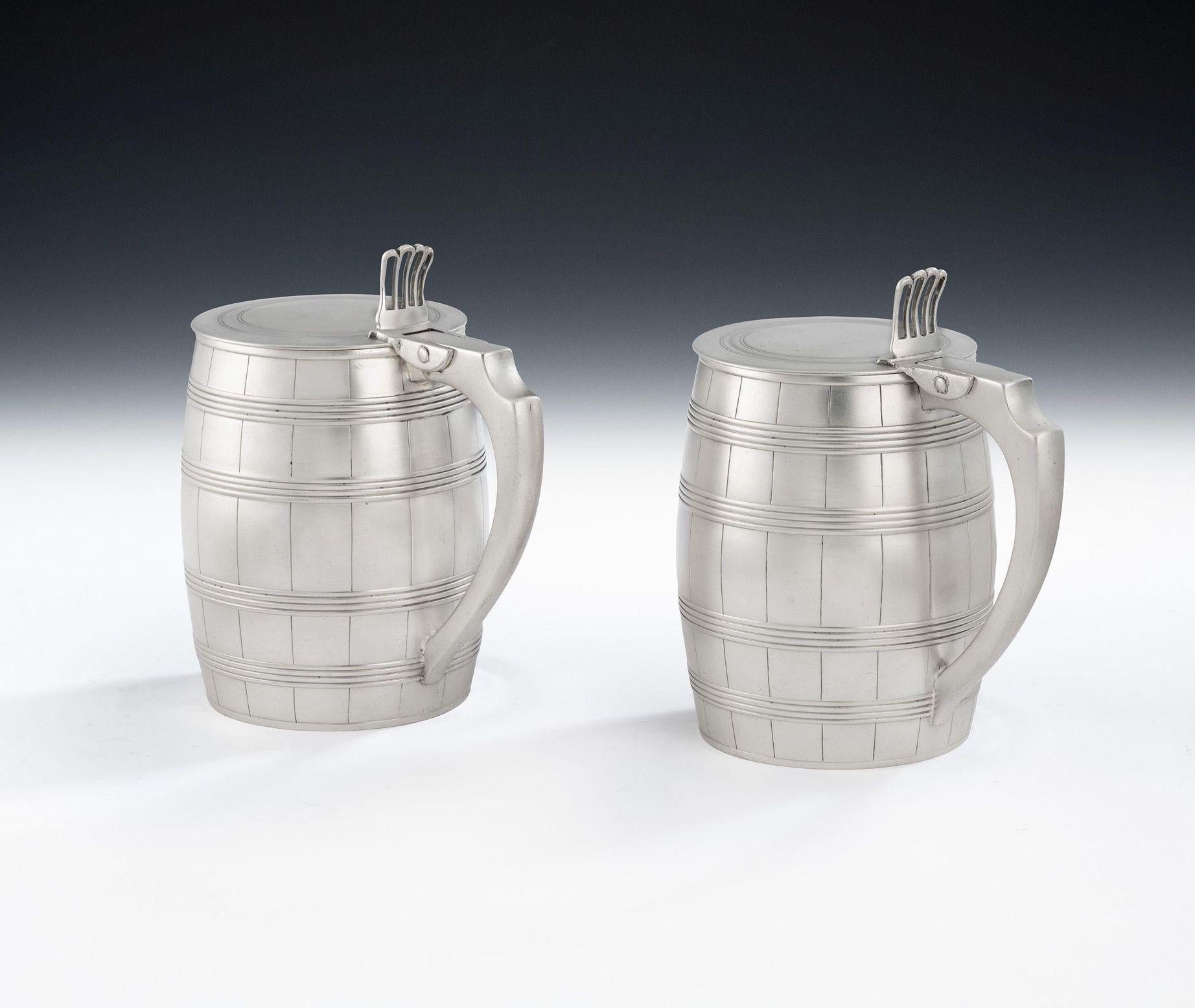 Silver  Pair of George III Covered Barrel Tankards by William Bennett, 1789